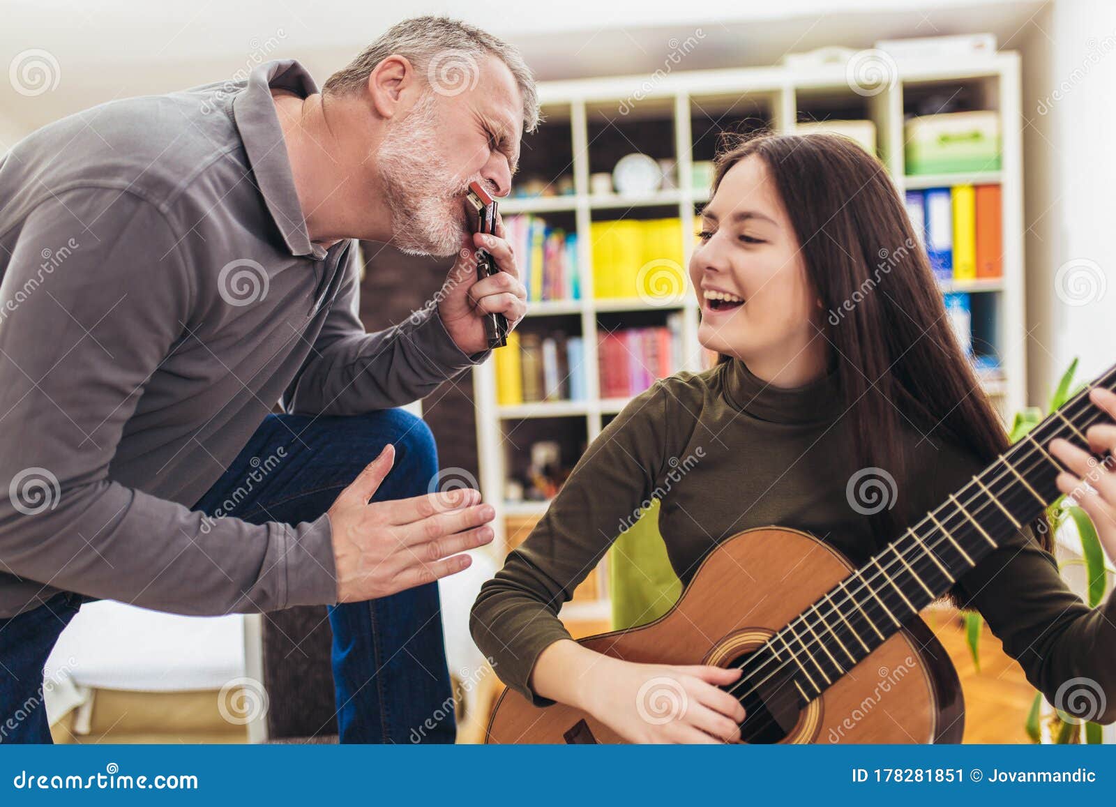 Family Playing Musical Instruments at Home Stock Image Image of