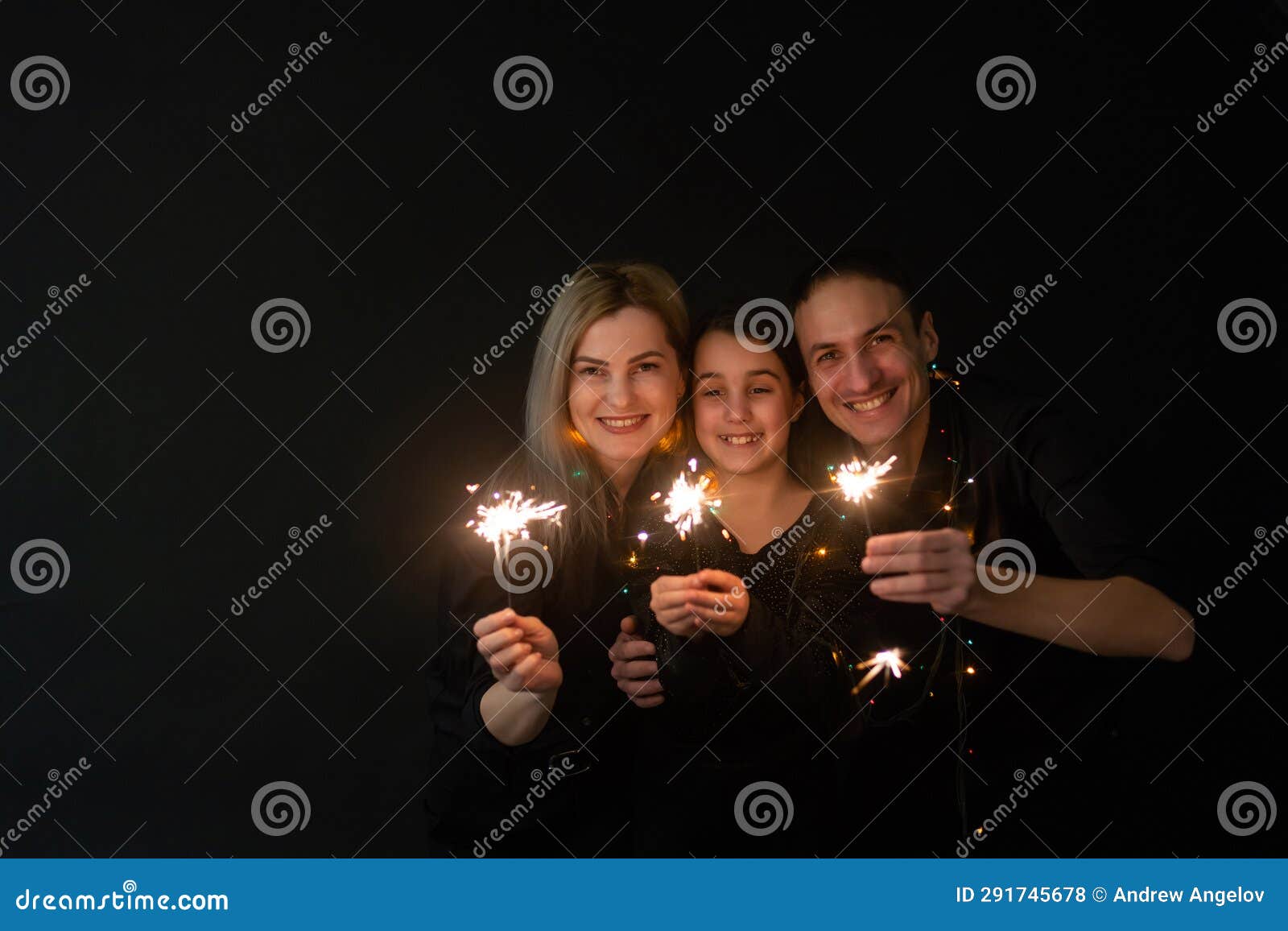 Family Portrait on Black Background. Stock Photo Image of love