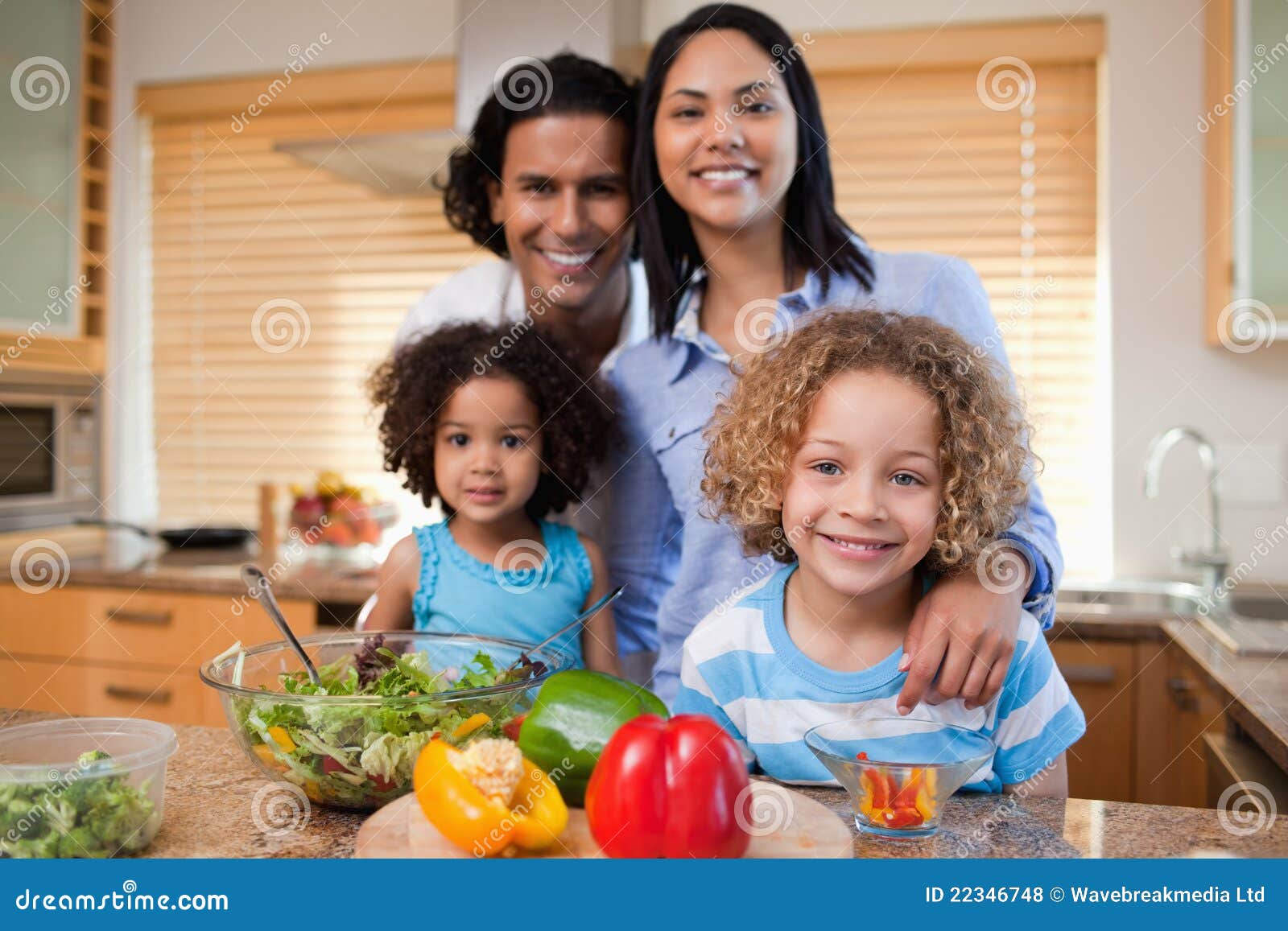 Family Preparing Salad Together Stock Photo Image of boys, lifestyle