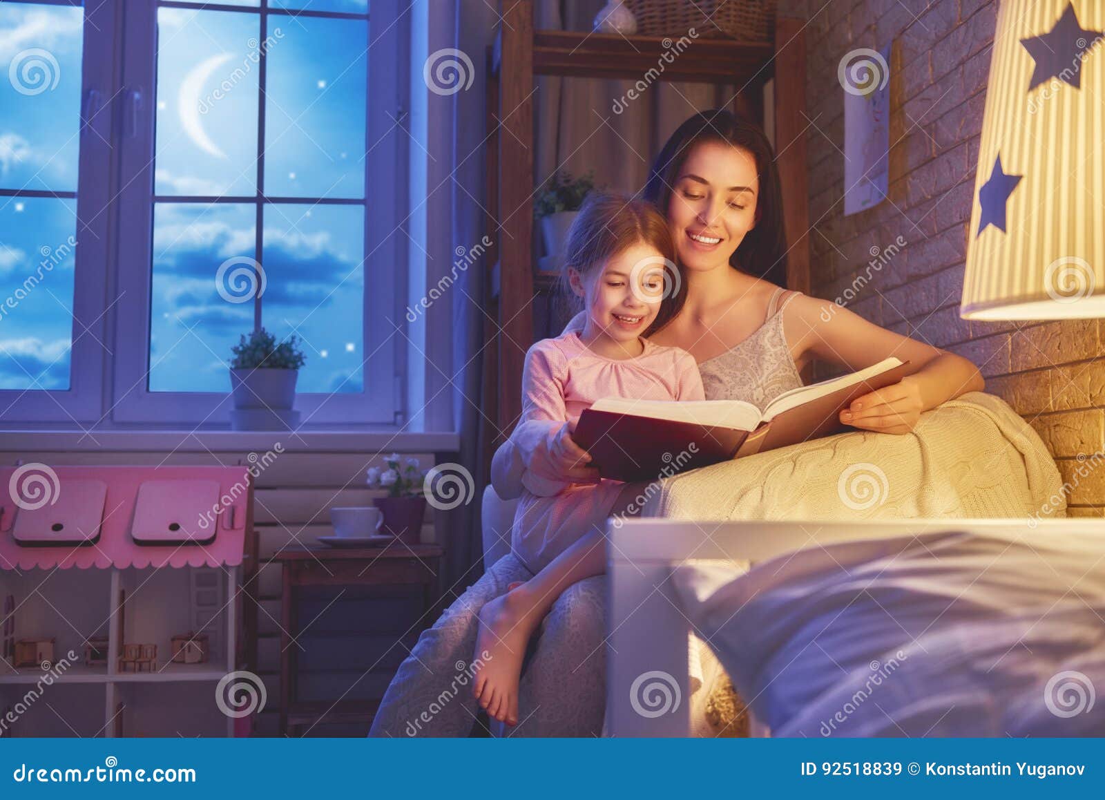 family reading bedtime.