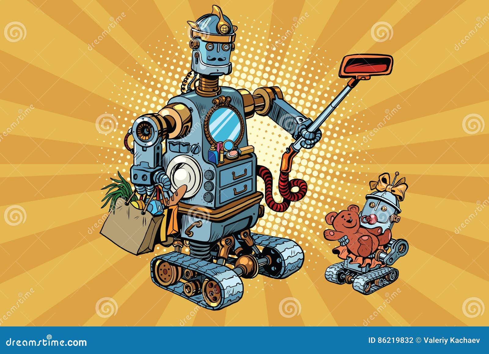 Vintage Incest Porn Drawing Cartoons - Family Retro Robots Dad and Baby Stock Vector - Illustration of cleaner,  love: 86219832