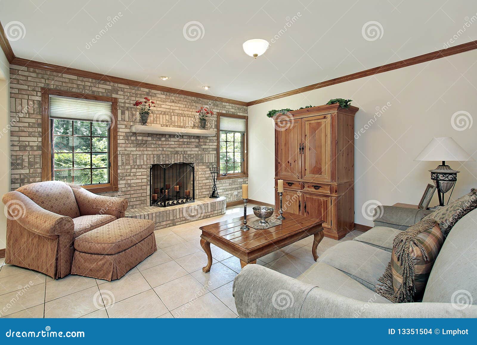  Family  Room  With Stone Fireplace Stock Images Image 