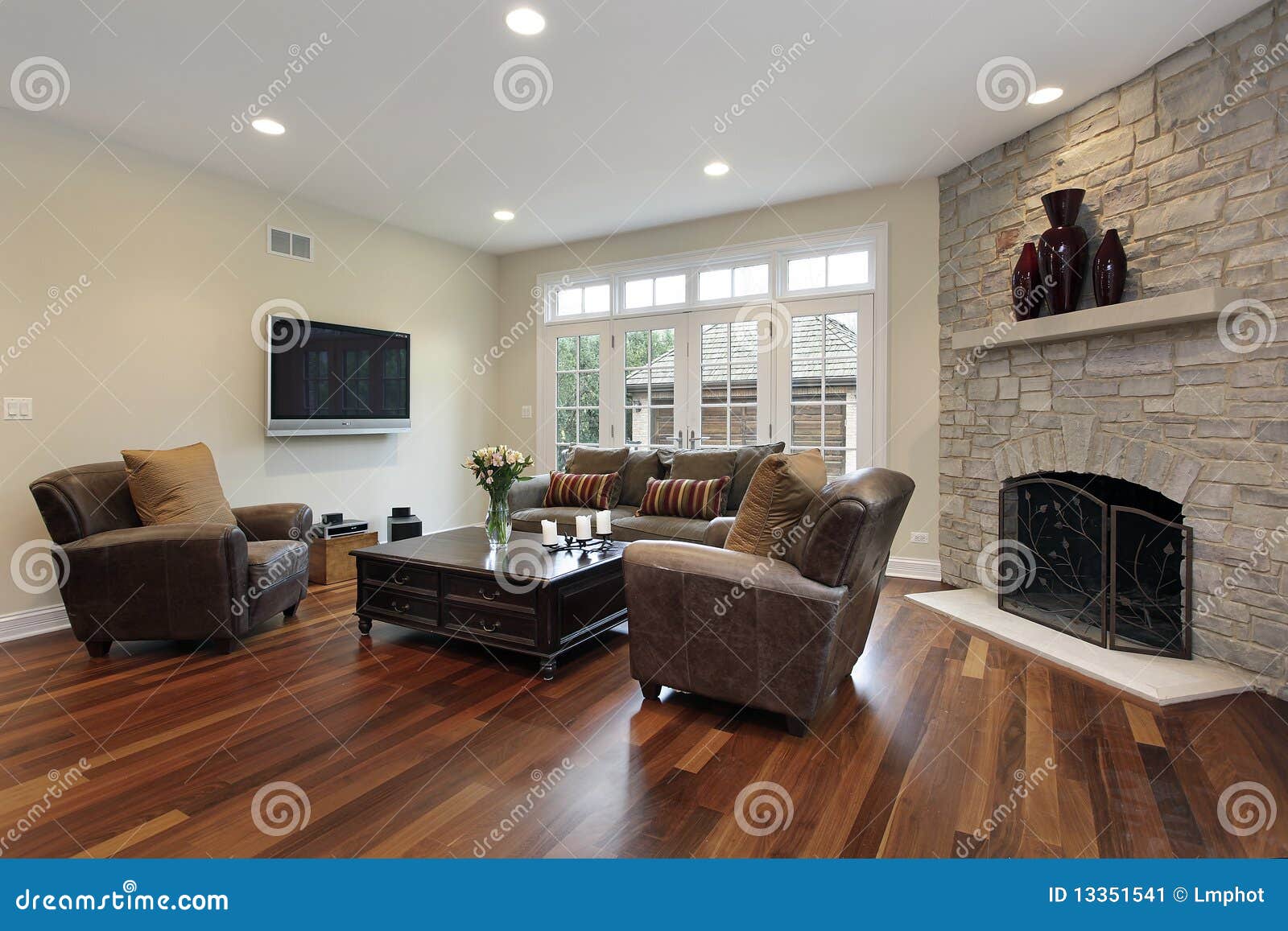  Family  Room  With Stone Fireplace Stock Image Image 13351541