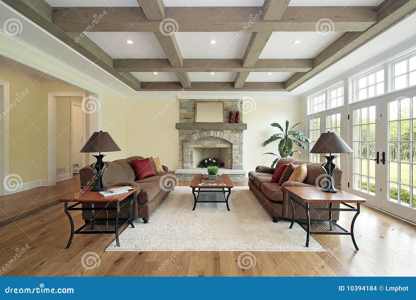 Family Room With Wood Ceiling Beams Stock Photo Image Of