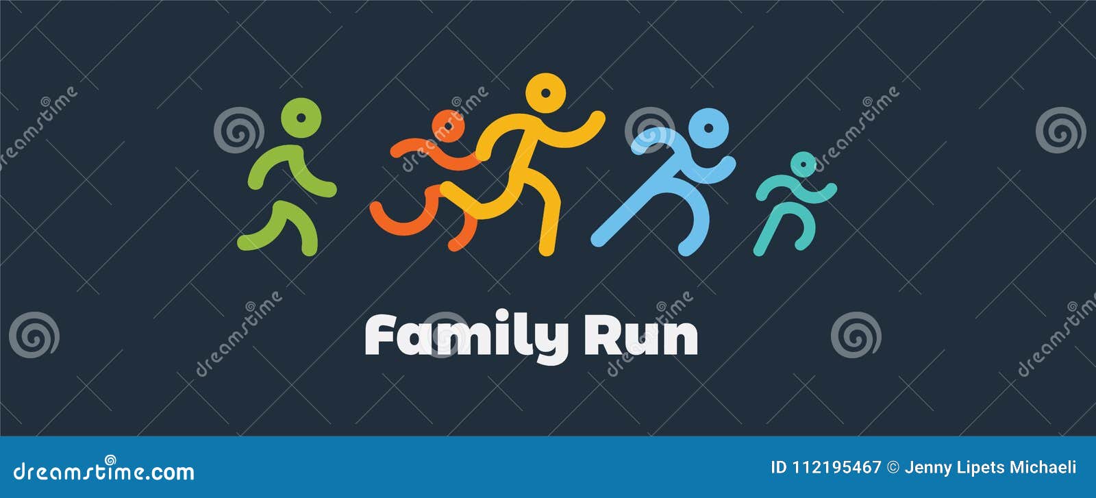 family run race. colorful runners.logo for running competition.  
