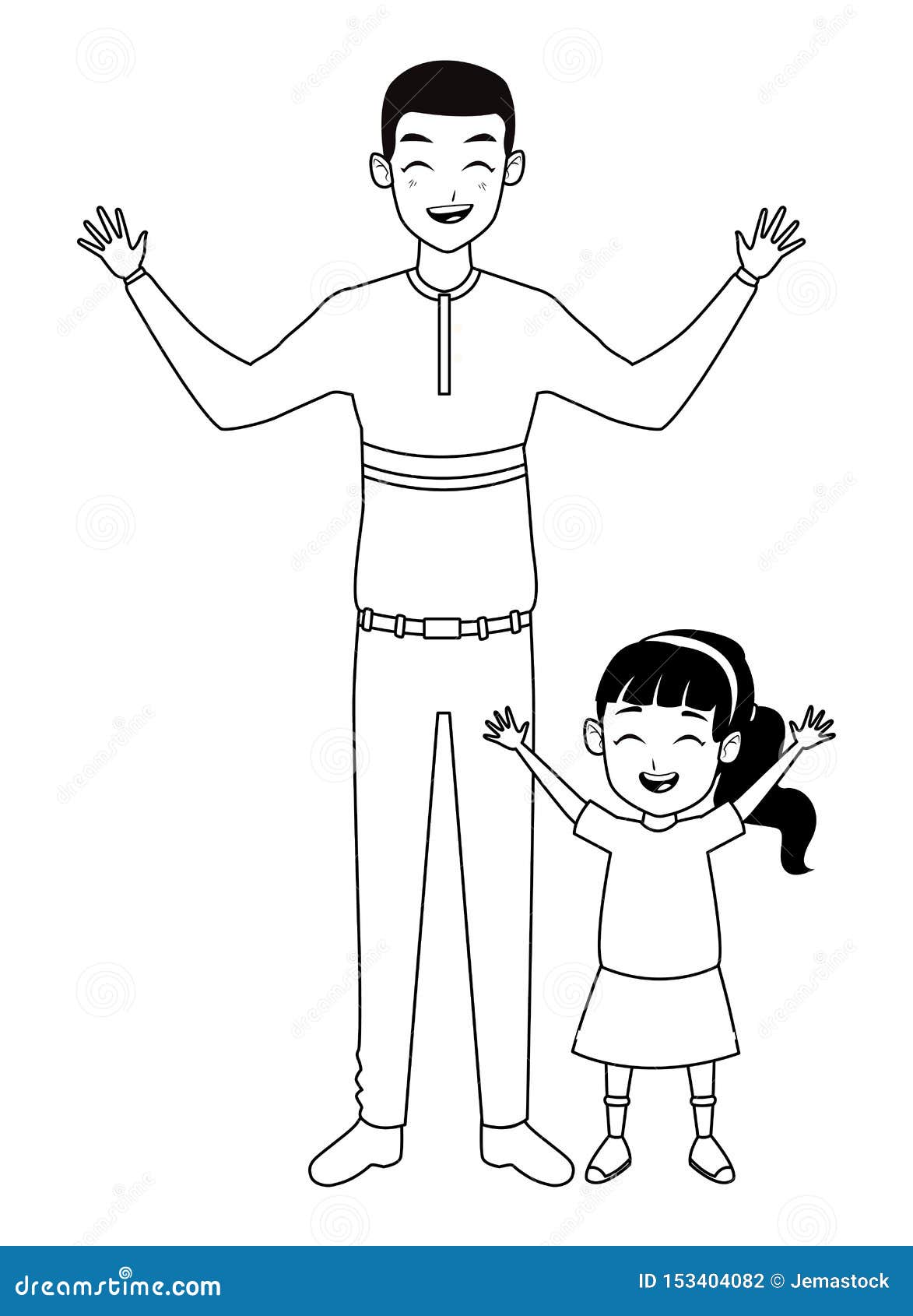 Download Family Single Father With Little Daughter Cartoon In Black ...