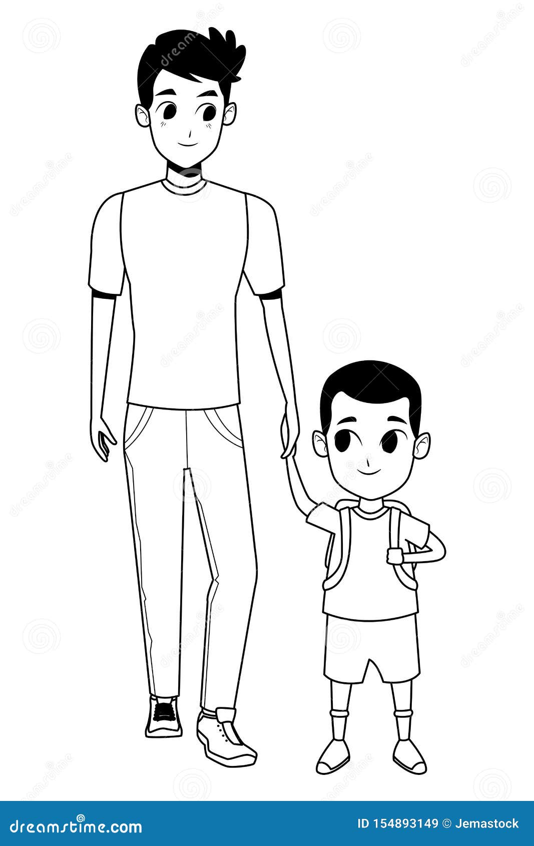 Family Single Parent with Children Cartoon in Black and White Stock Vector  - Illustration of default, child: 154893149