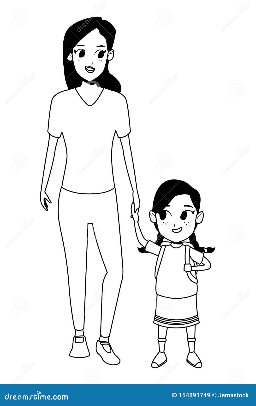 Family Single Parent with Children Cartoon in Black and White Stock Vector  - Illustration of cartoon, child: 154891749