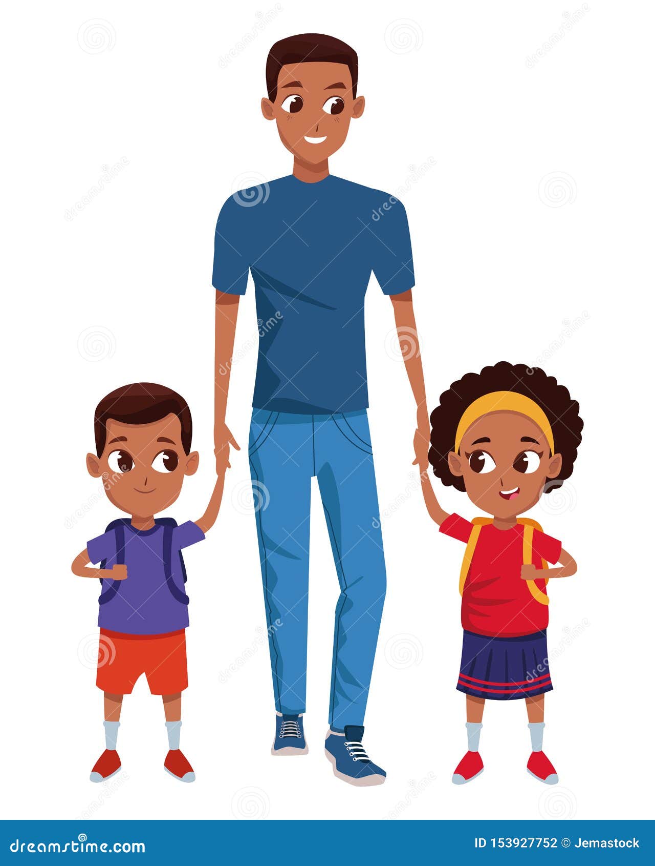 Family Single Parent with Childrens Cartoon Stock Vector - Illustration of  adultt, afroamerican: 153927752