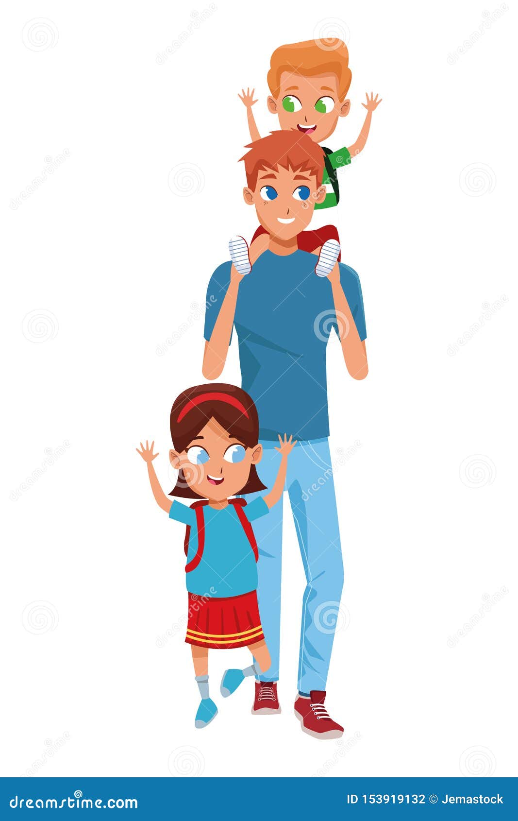 Family Single Parent with Childrens Cartoon Stock Vector - Illustration of  backpacks, icon: 153919132