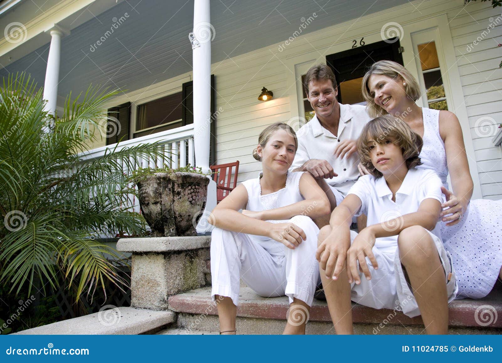 Family Sitting Together on Front Porch Steps Stock Image Image of blond, portrait 11024785