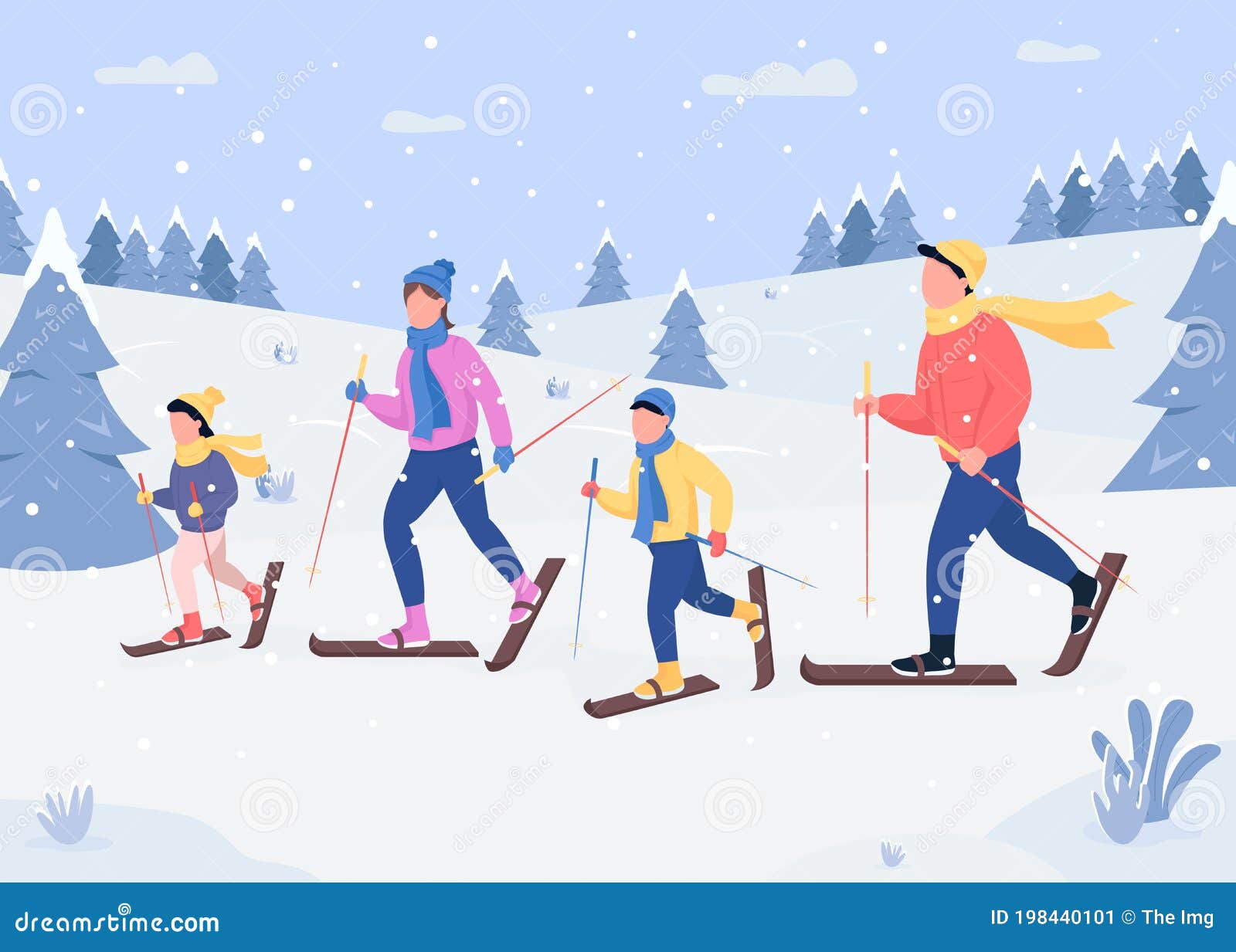 Skiing Flat Color Illustration Stock Vector - Illustration of outdoor, scene: 198440101