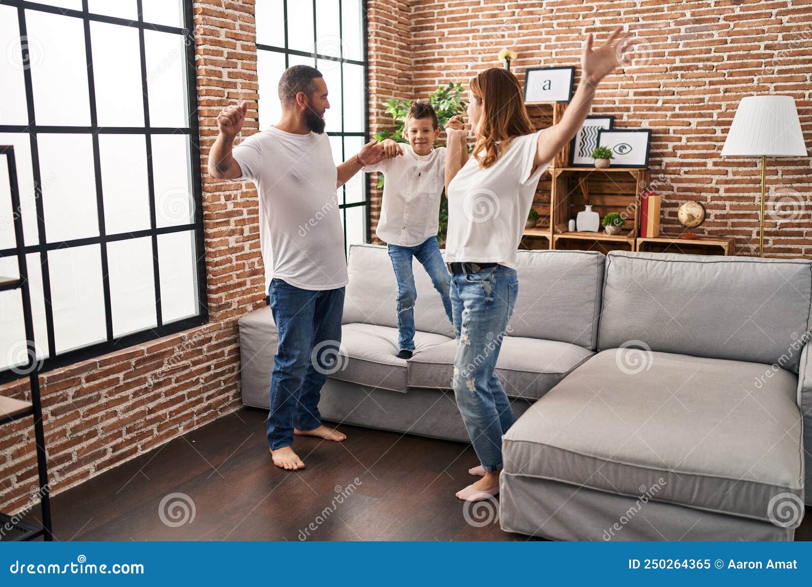 Family Smiling Confident Dancing at Home Stock Image Image of