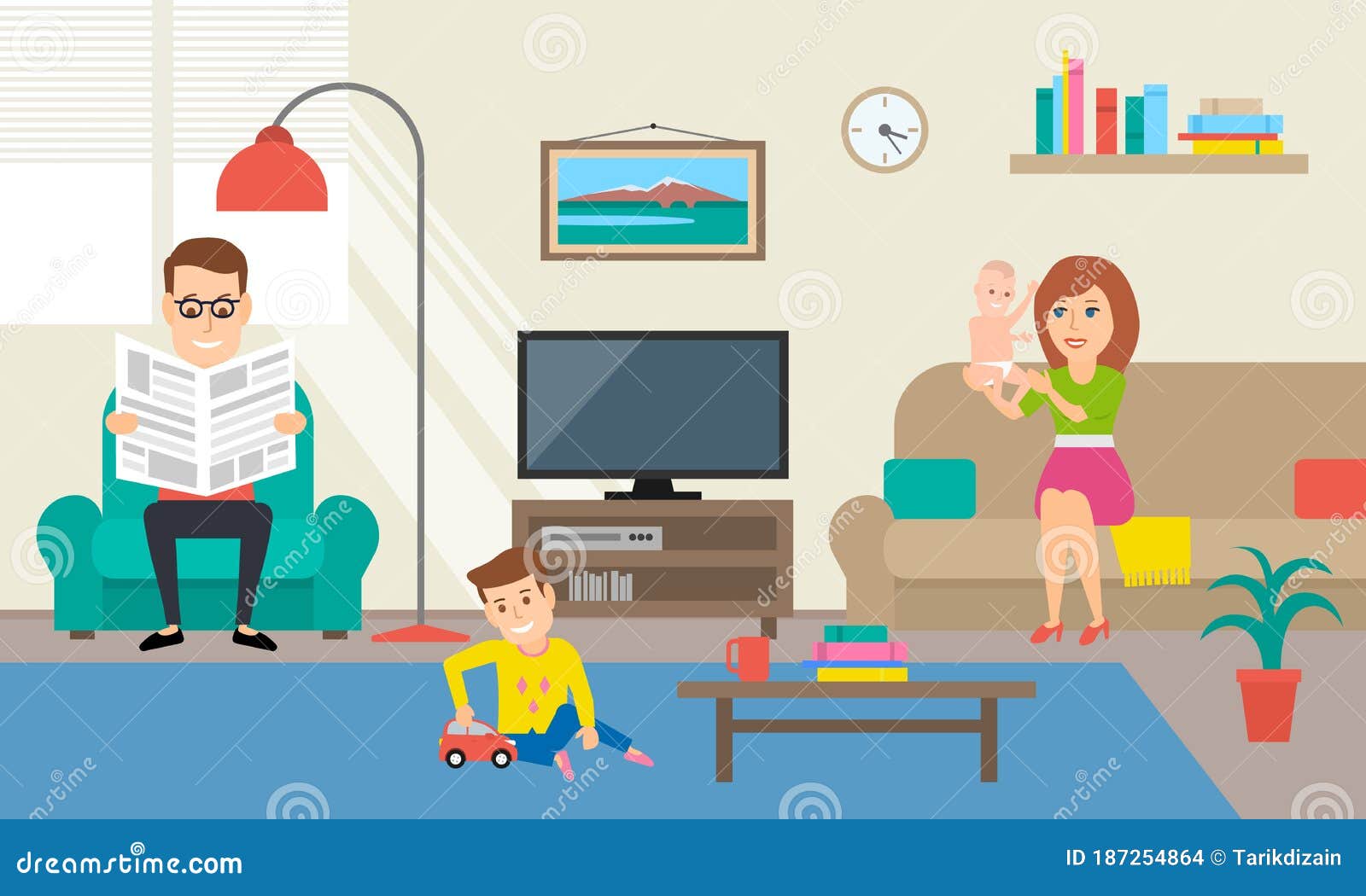 Family Spending Time in Living Room Stock Vector - Illustration of male, play: 187254864 Family Spending Time in Living Room Stock Vector - Illustration of male, play: 187254864