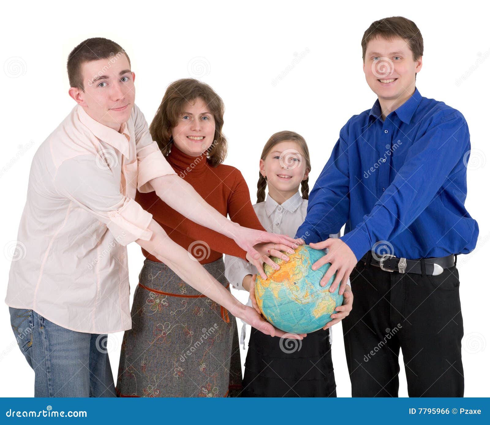 family and terrestrial globe