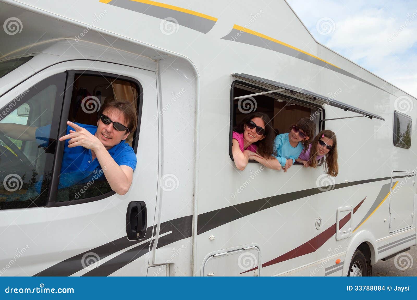 Family Vacation Travel RV, Holiday Trip In Motorhome Stock 