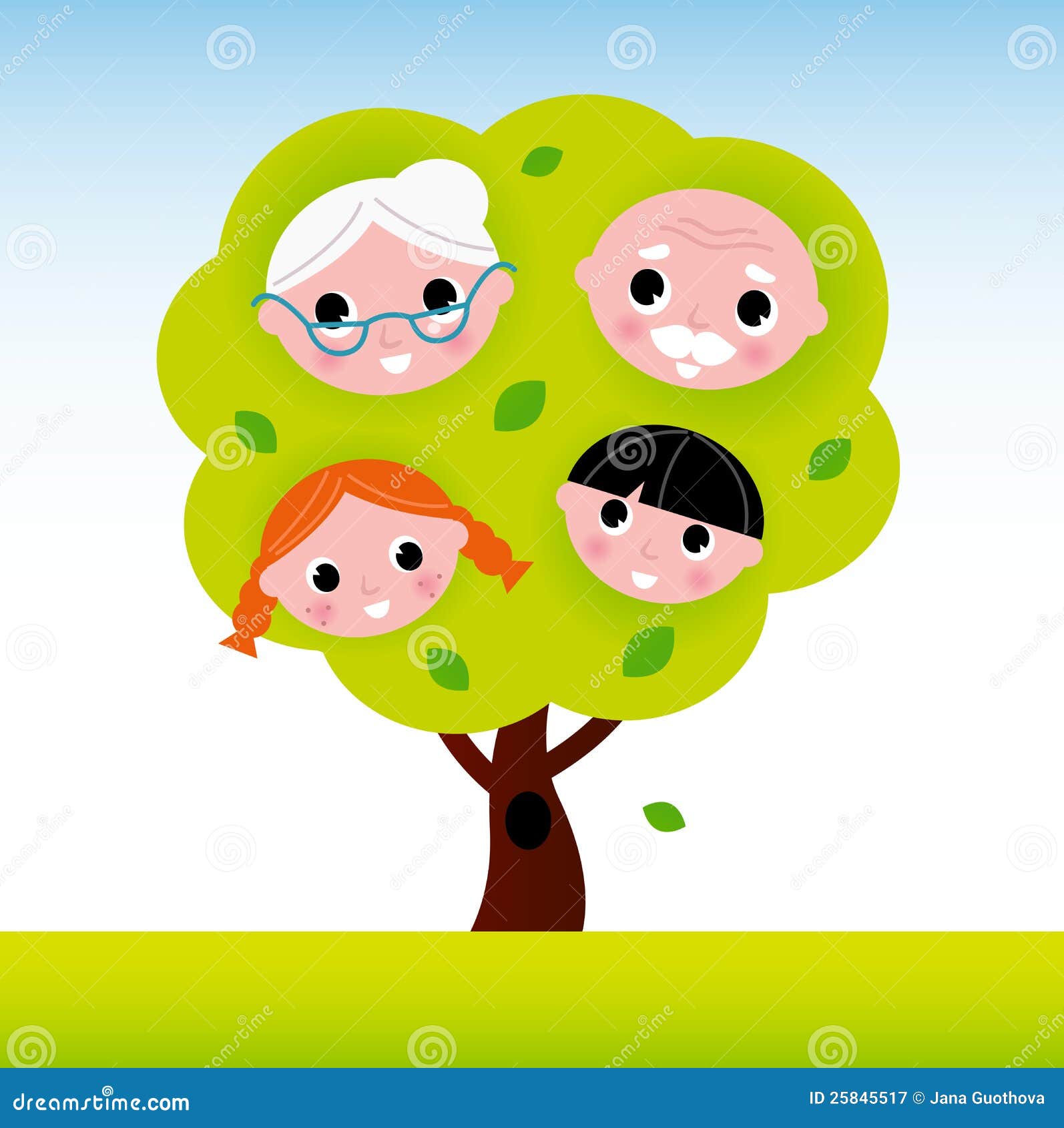 Family Tree with Grandparents and Kids Stock Vector - Illustration ...