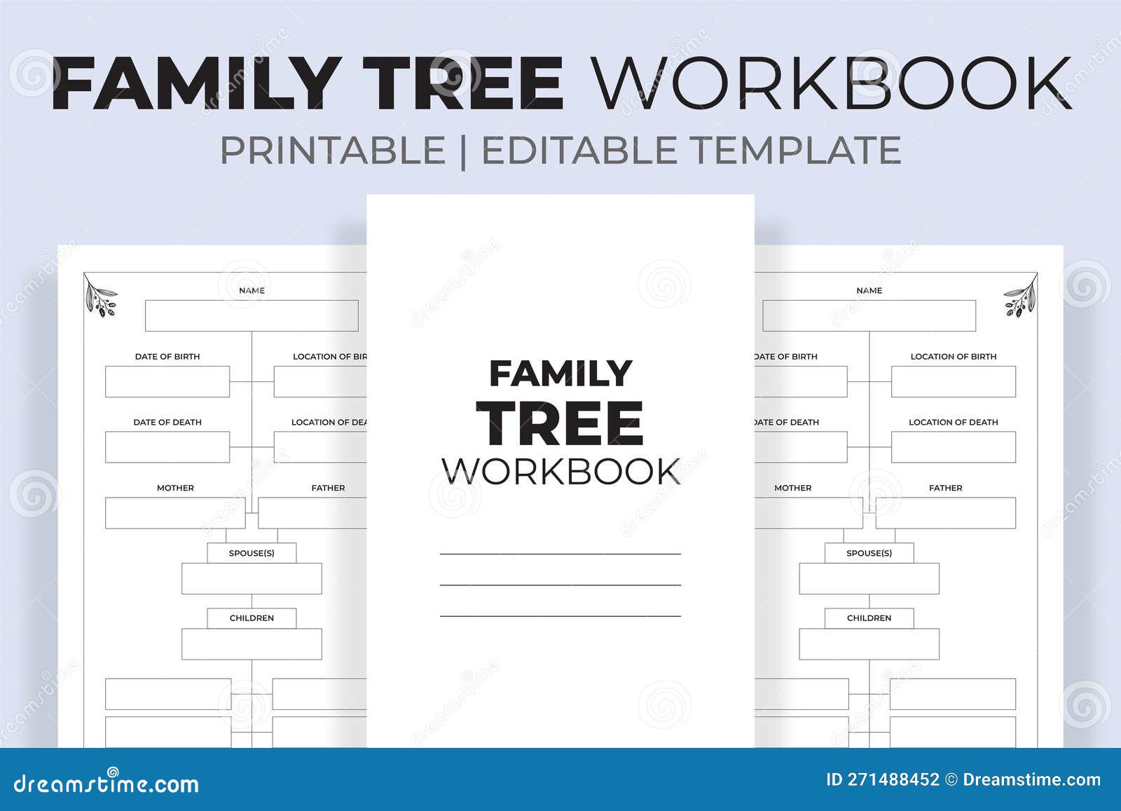Family Tree Workbook KDP Interior Stock Vector Illustration of tree
