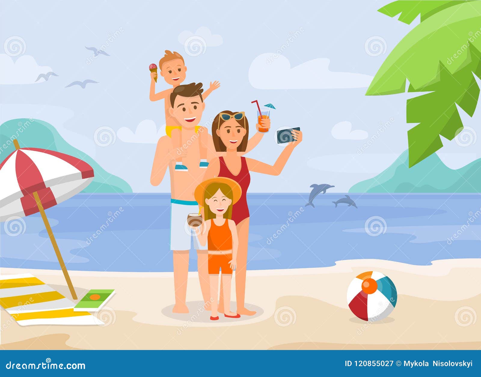 Children enjoying a summer vacation on beach Vector Image