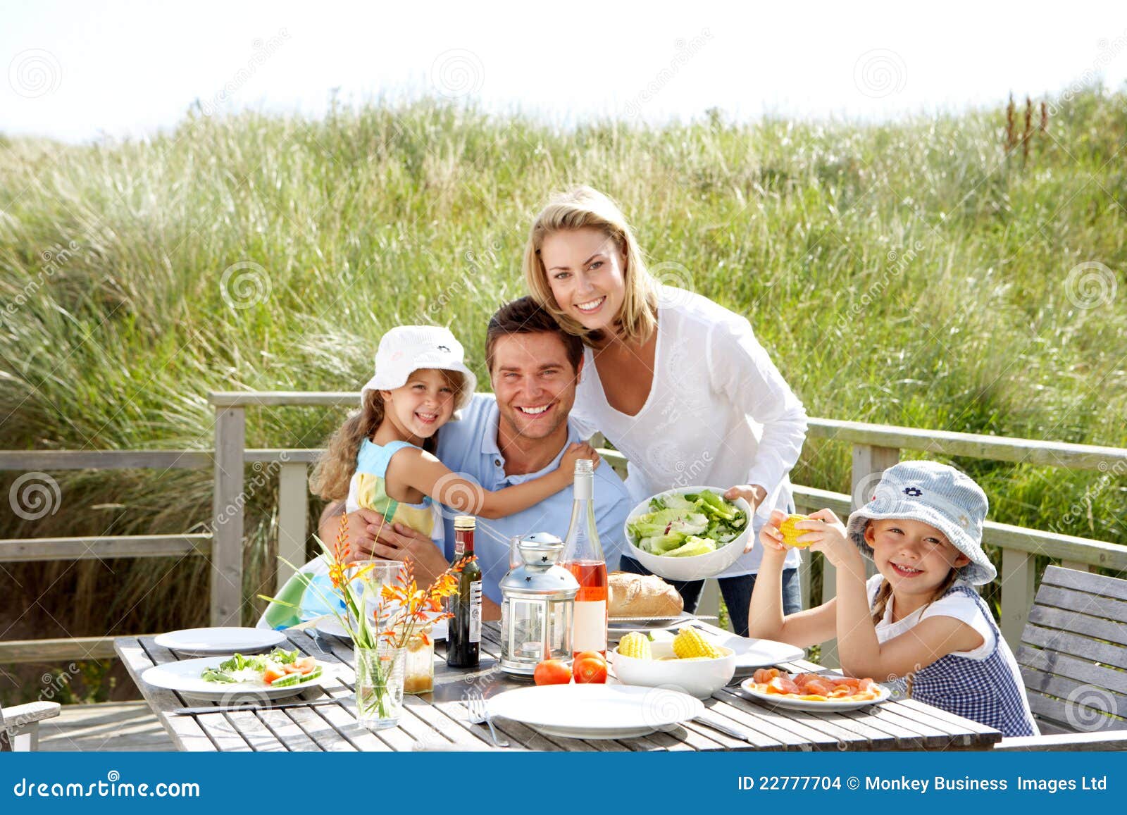 Family on Vacation Eating Outdoors Stock Photo Image of father