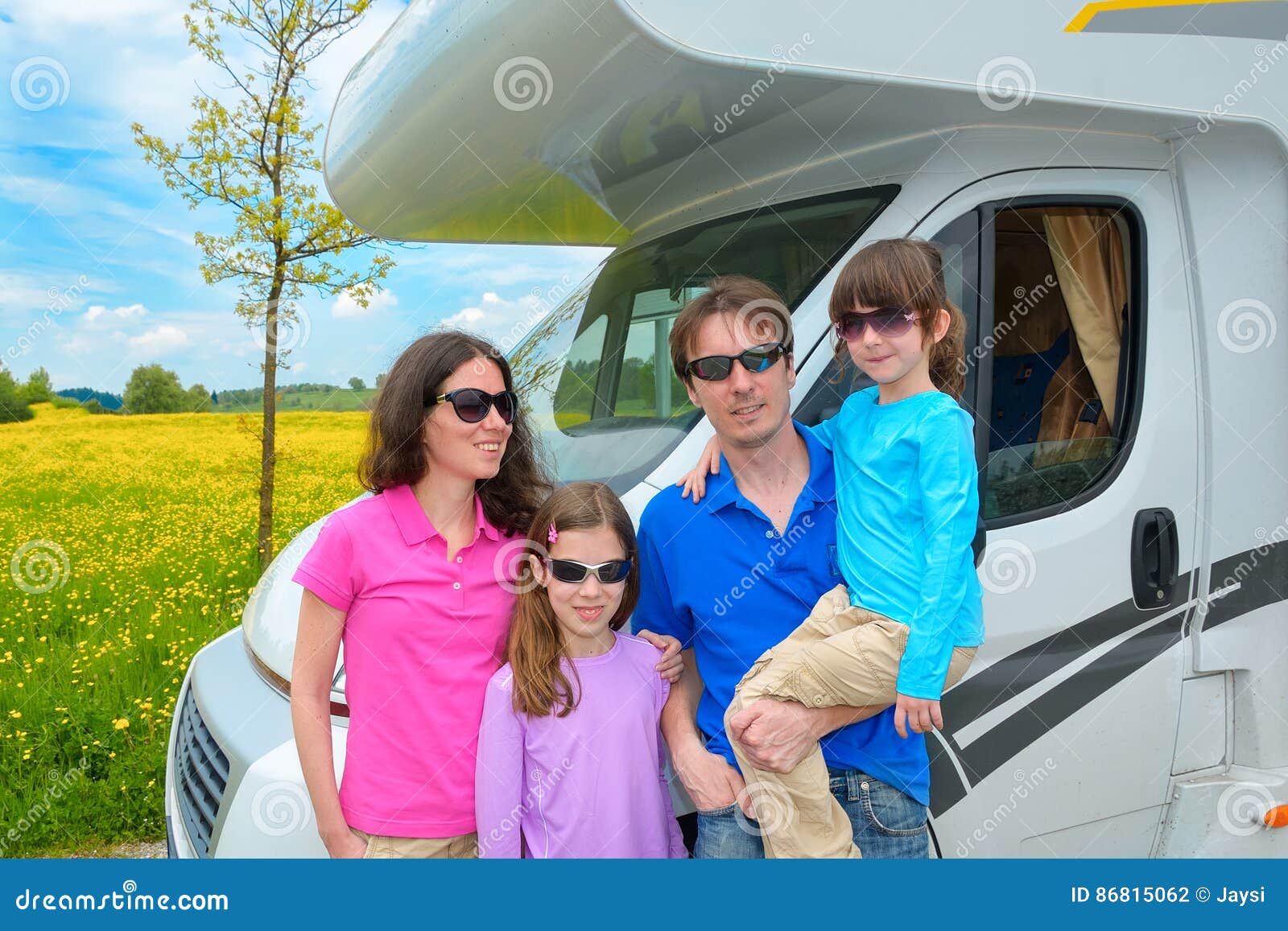 Family Vacation In Camping, Holiday Trip In Camper Stock 