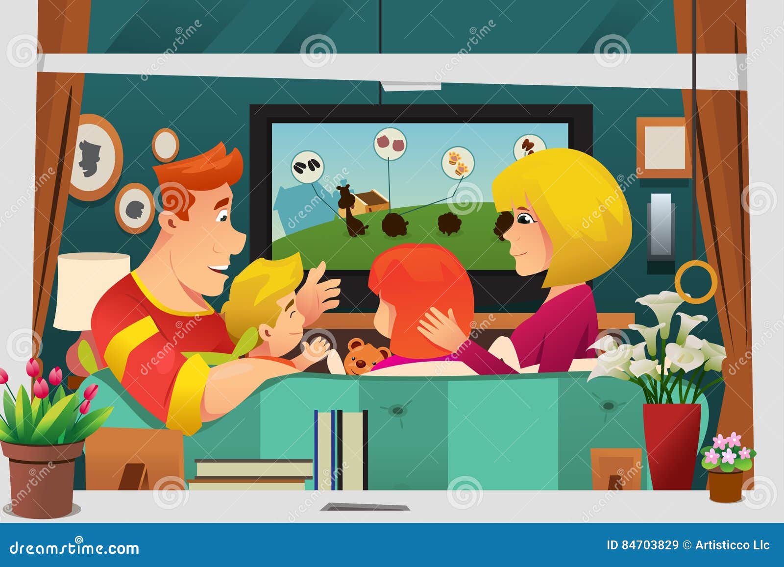 Family Watching TV at Home stock vector. Illustration of vector - 84703829