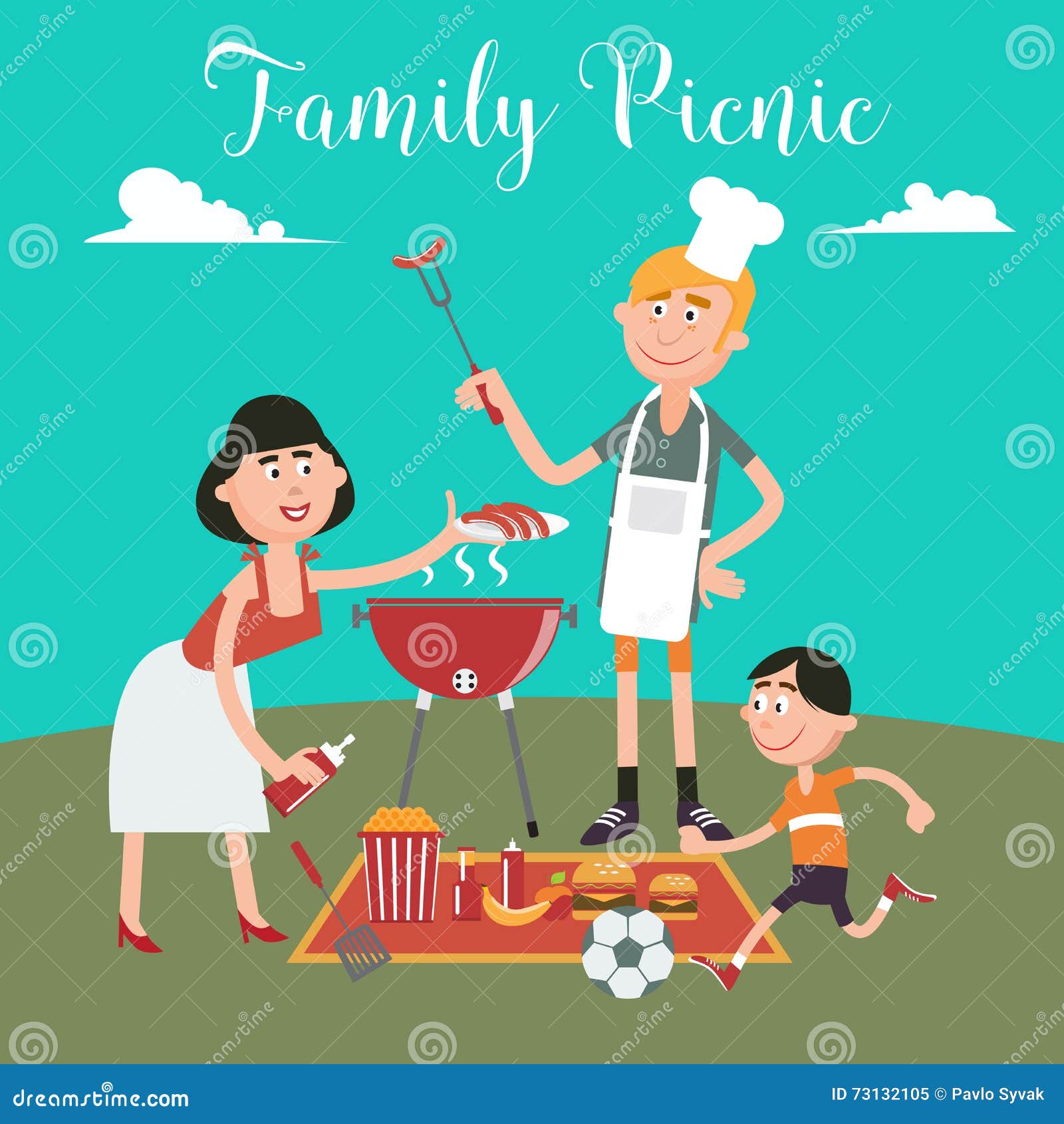 Family Weekend. Happy Family Doing Barbecue on Picnic Stock Vector ...