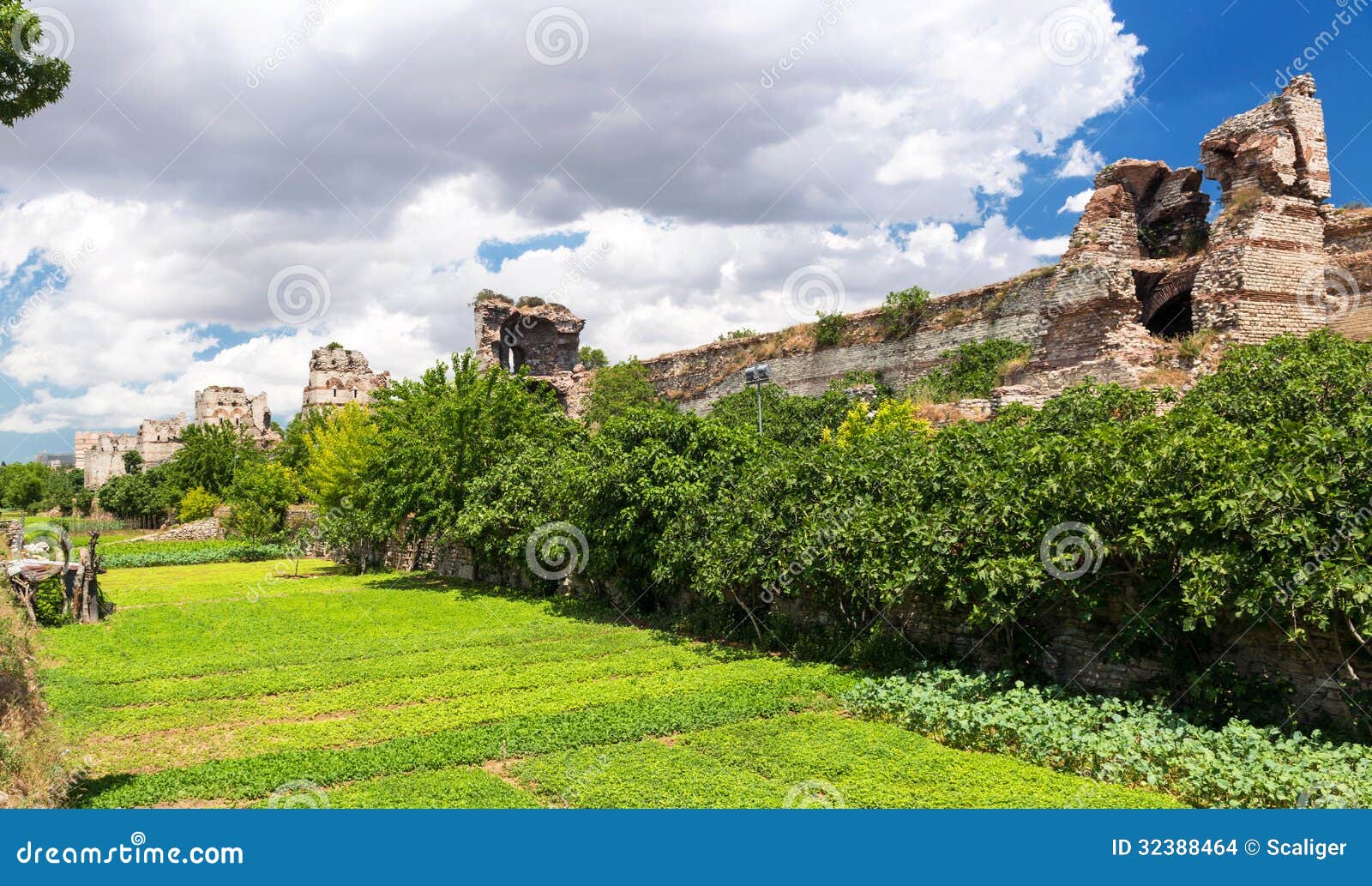 Famous Ancient Walls of Constantinople in Istanbul Stock Photo Image