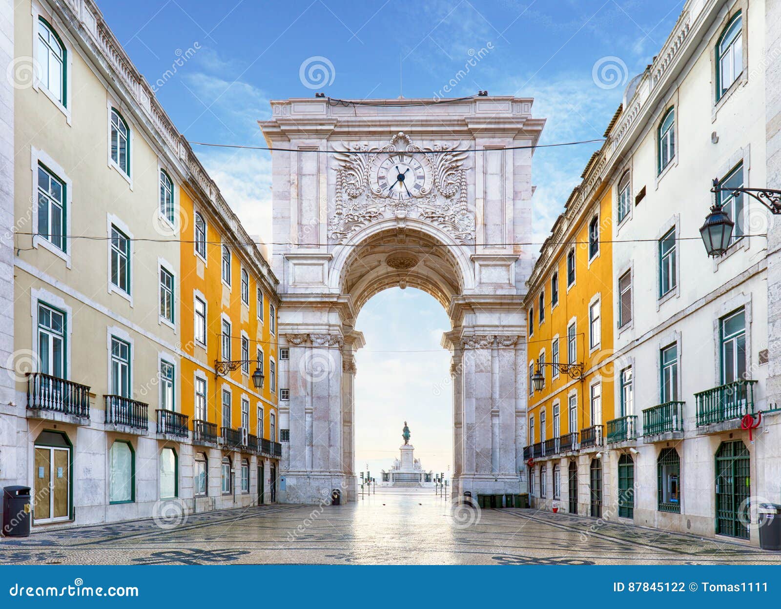 famous arch at the praca do comercio, lisbon, portugal
