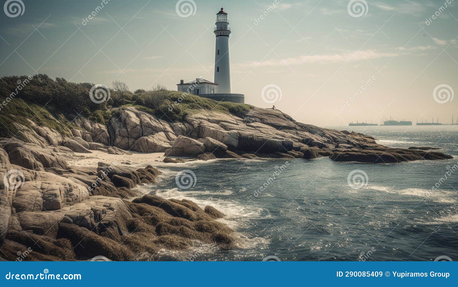 Famous Beacon Guides Ships To Safety at Dusk Generated by AI Stock