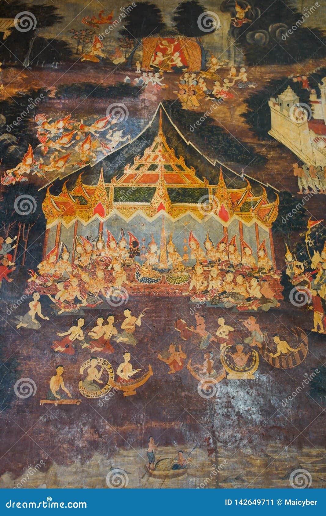 The Famous Beautiful Wall Murals In Wat Ubosatharam In Uthai Thani