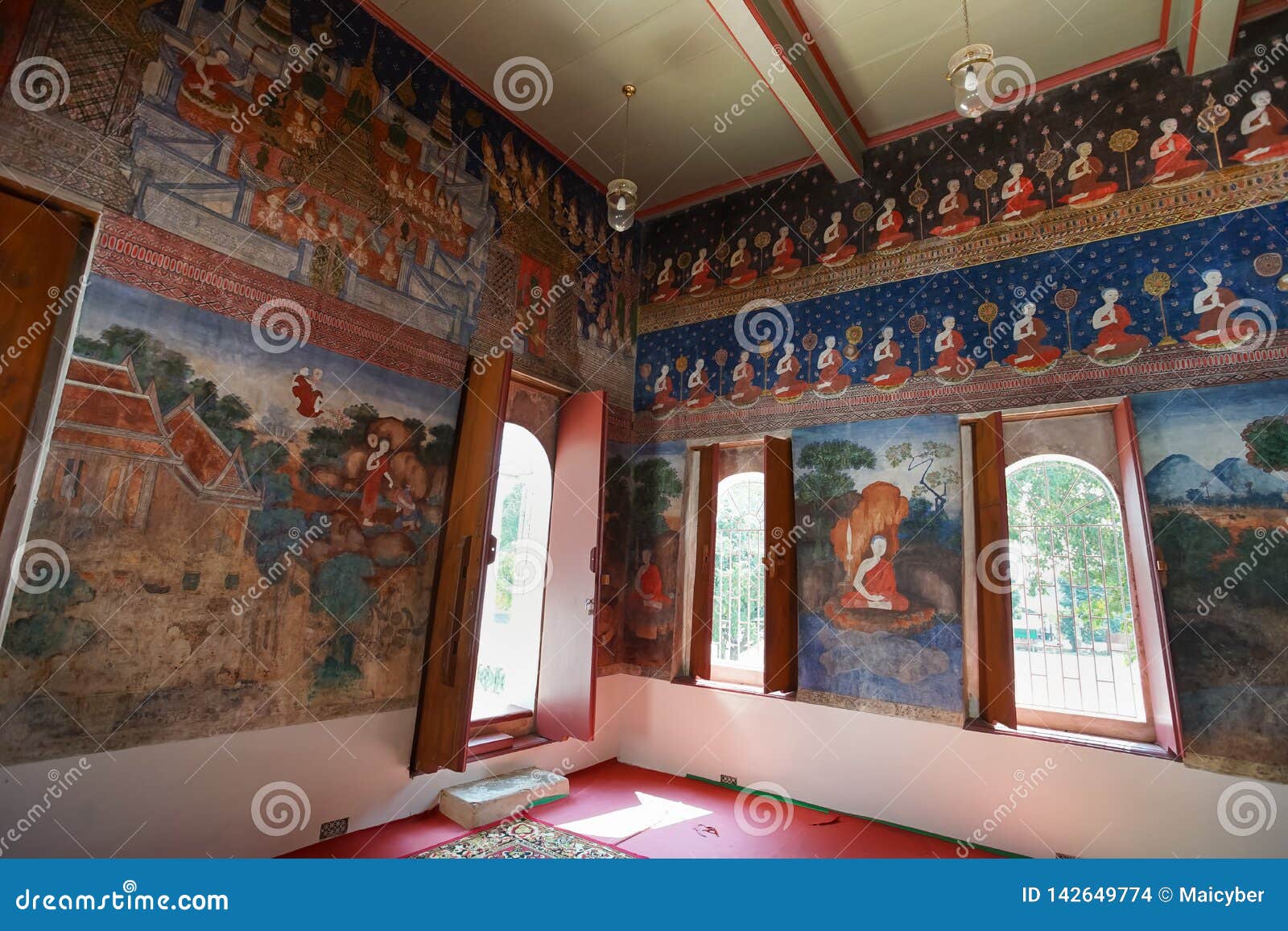 The Famous Beautiful Wall Murals In Wat Ubosatharam In Uthai Thani