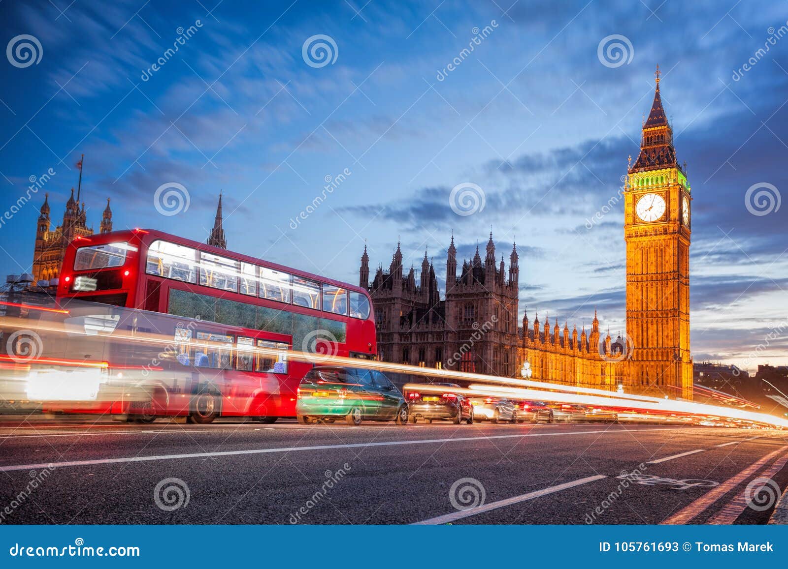 Big Ben with Traffic Jam in the Evening, London, United Kingdom Stock ...