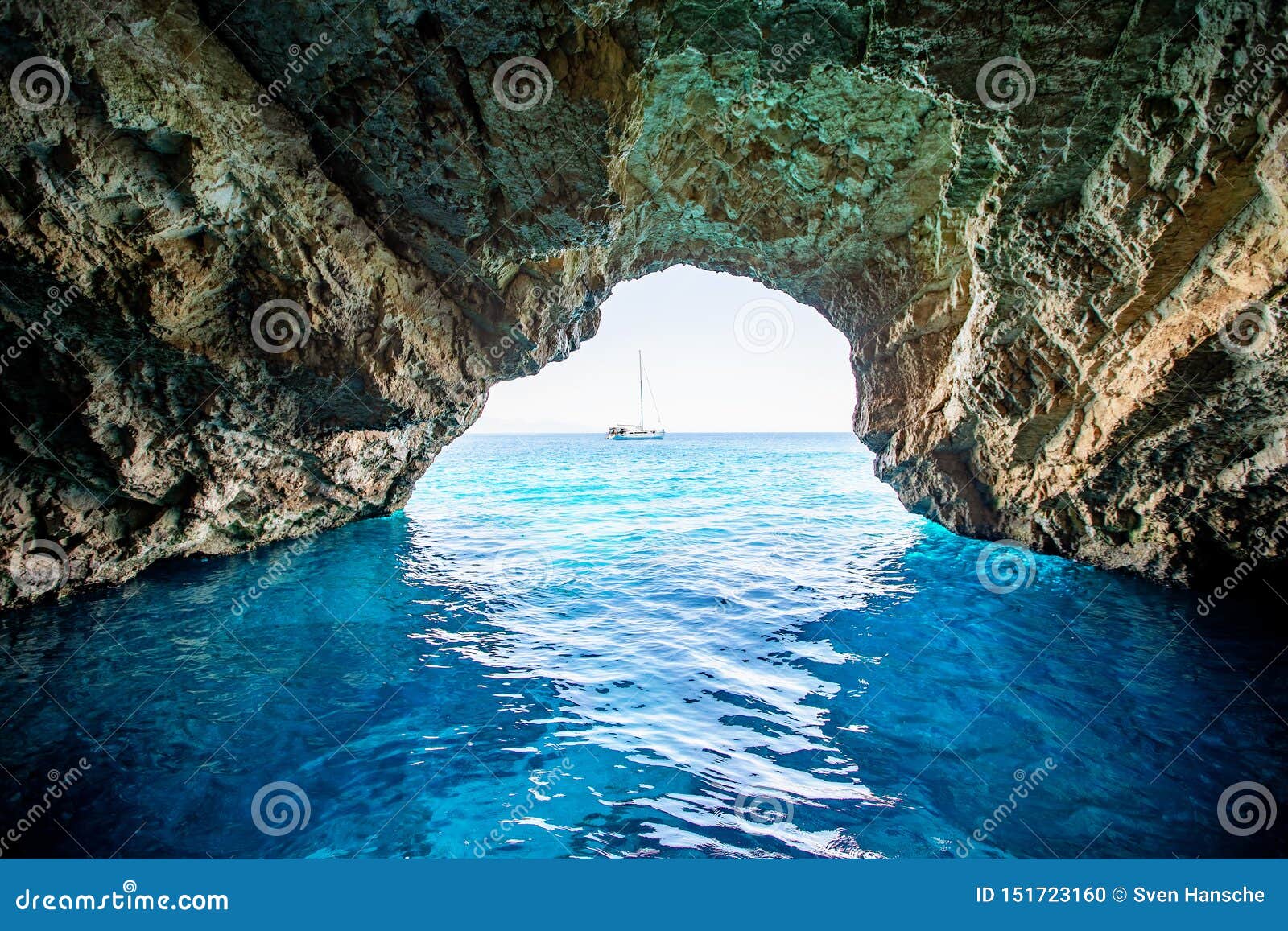 the famous blue caves on zakynthos island, ionian sea, greece