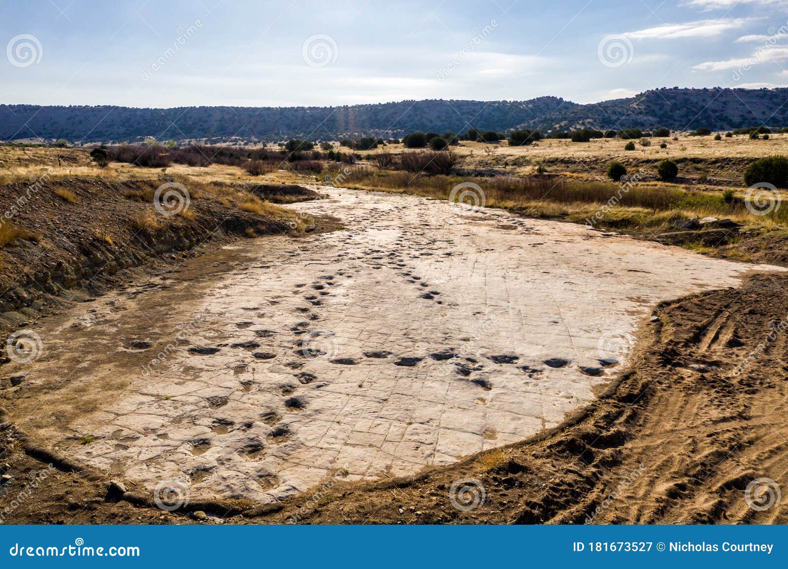 dinosaur tracks of comanche national grassland.  la junta, colorado.  aerial drone photo