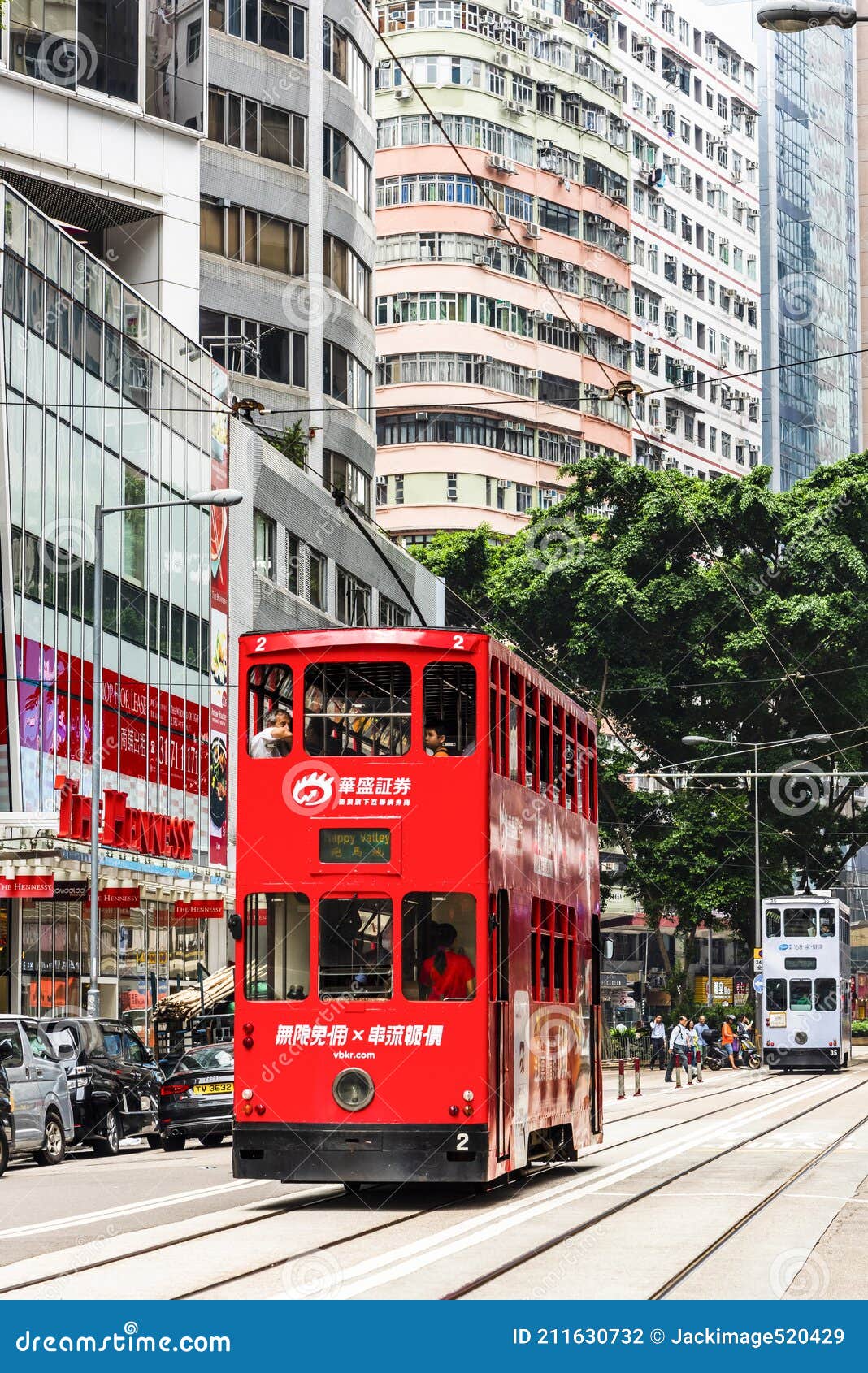 Famous Double-decker Trams on the Street of Hong Kong Editorial ...