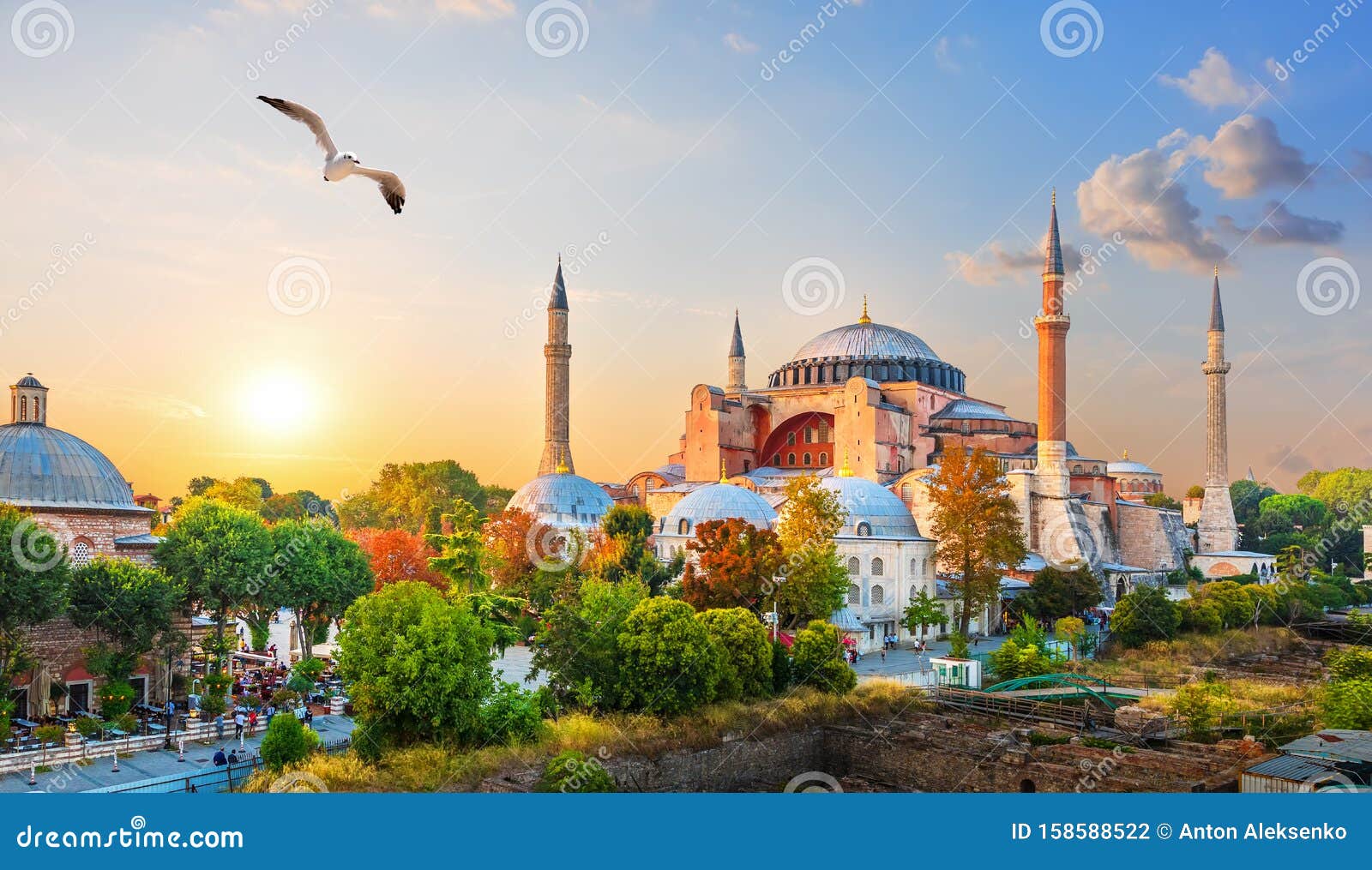famous hagia sophia in the evening sun rays, istanbul, turkey