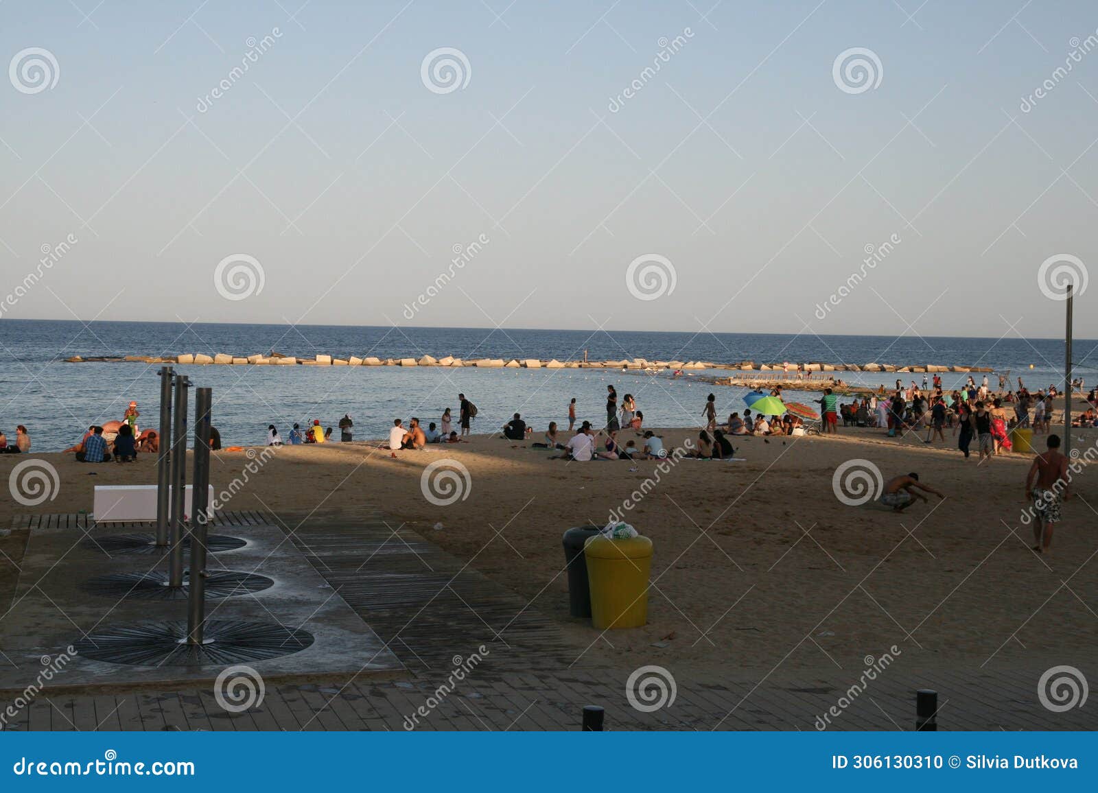 famous la barceloneta beach bordered by the mediterranean sea