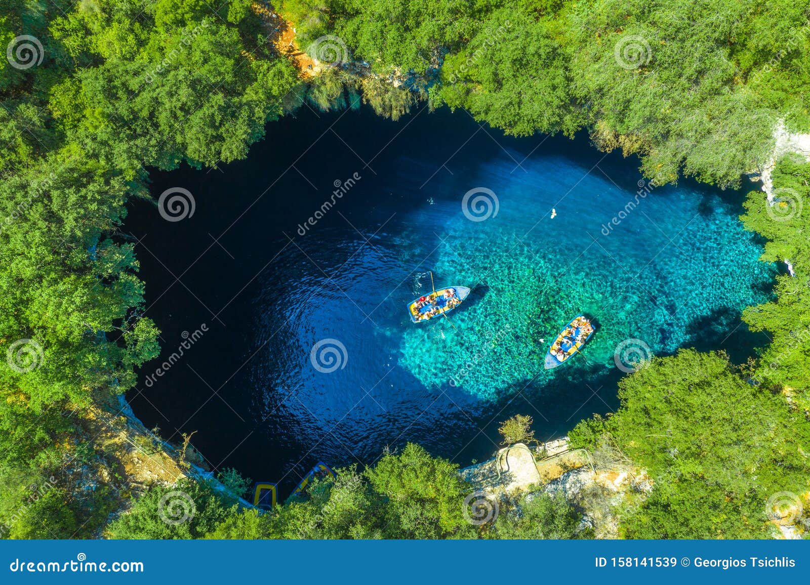 famous melissani lake on kefalonia island, greece.