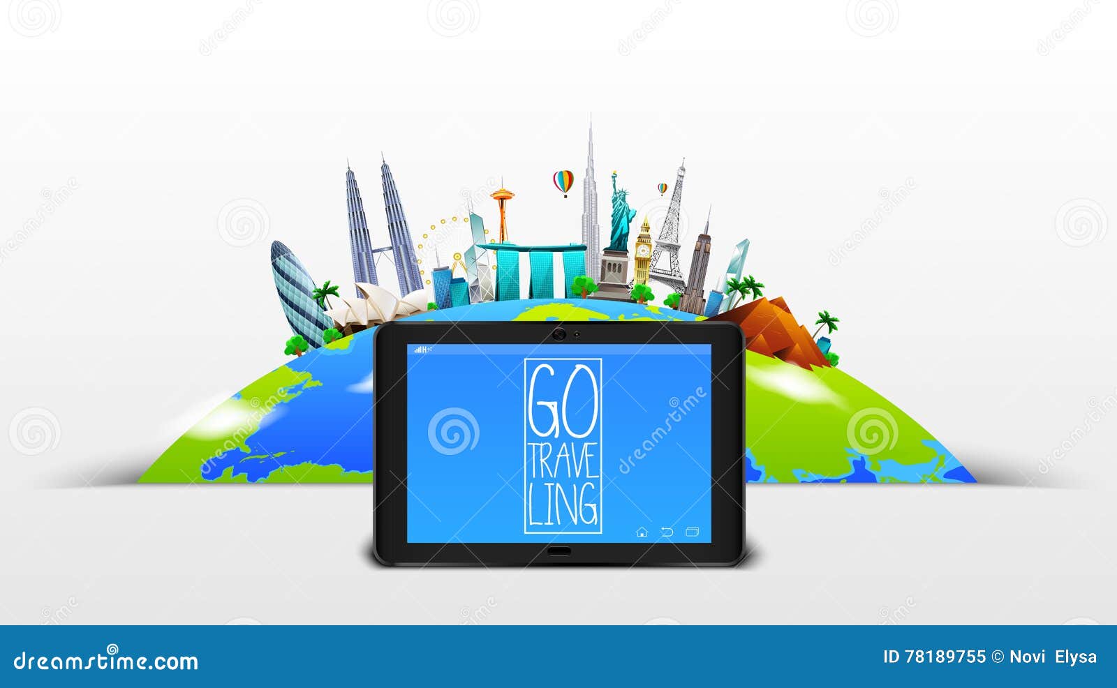 Famous Monuments Of The World On Earth On Blue Sky Background