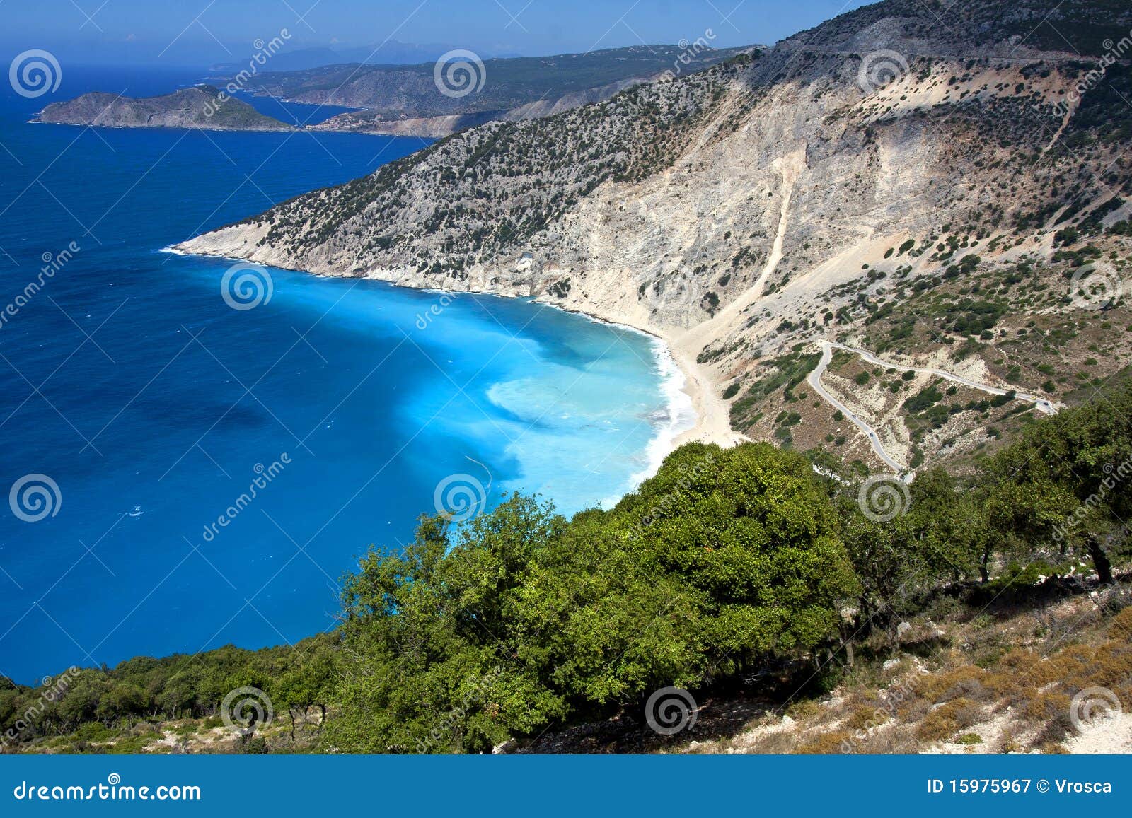 the famous myrtos beach of kefalonia - arial view