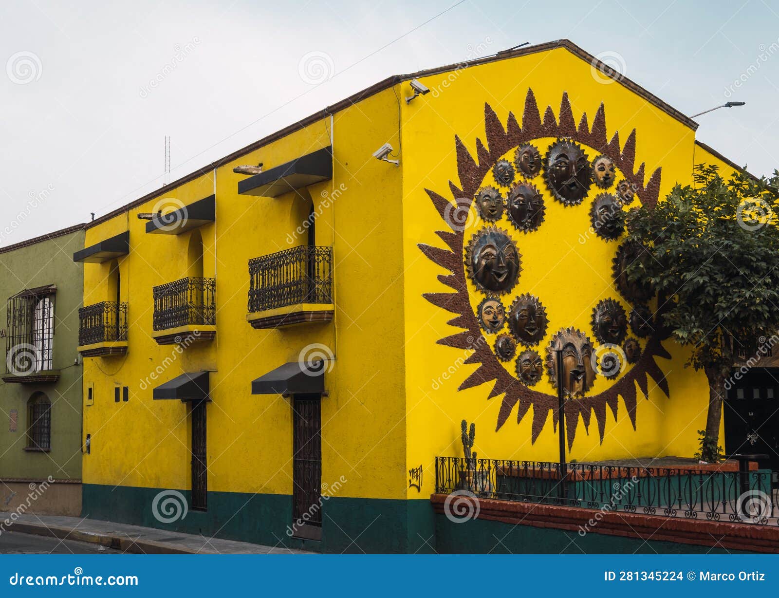 famous old house in the center of metepec, state of mexico, with clay soles that characterize it