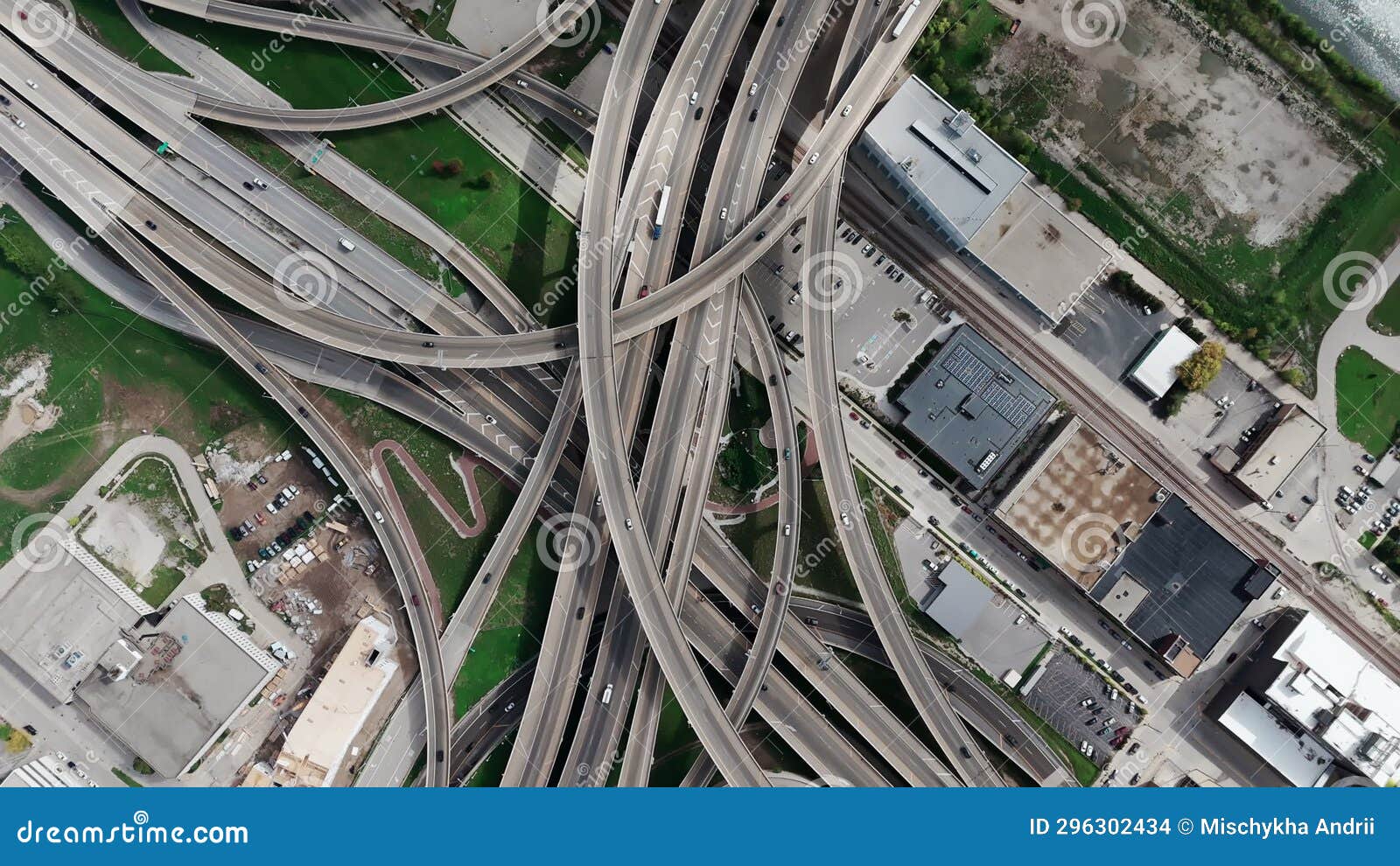 Famous Road Intersection with Traffic on Multiple Flyovers. Drone Top