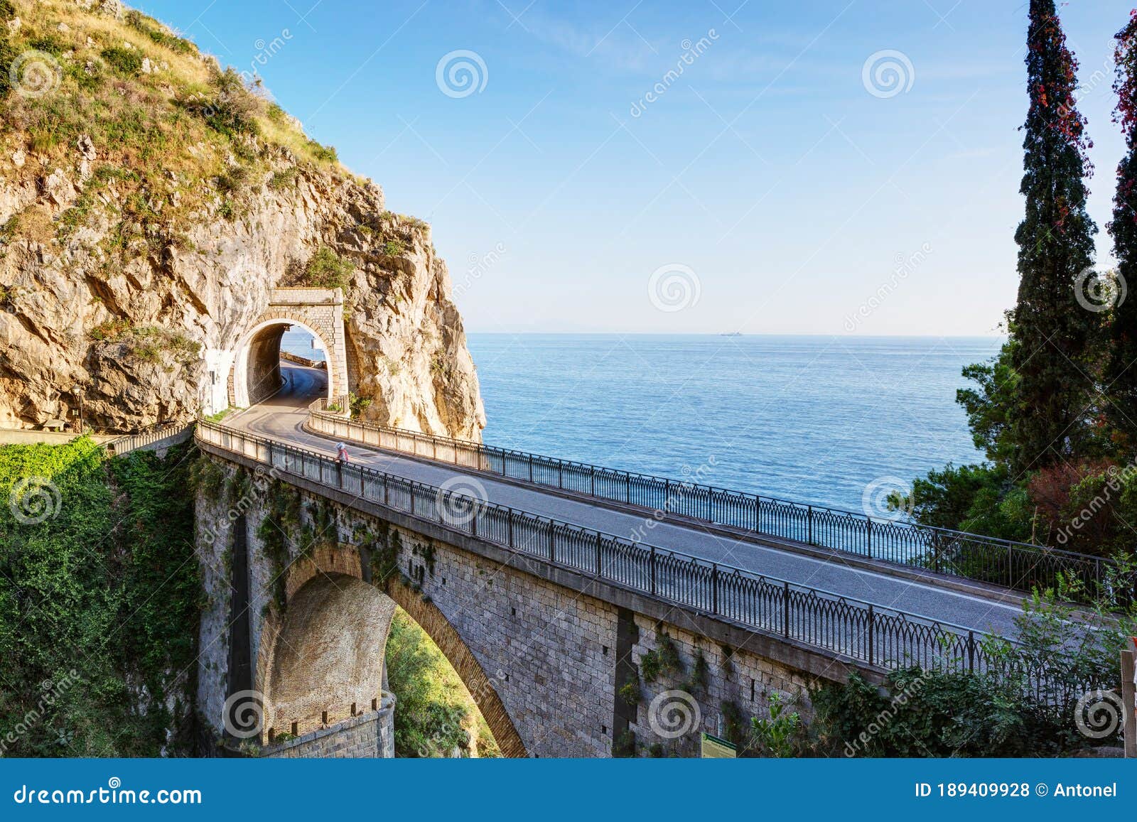 famous scenic road of amalfi coast, italy.  a view from the fiordo of furore
