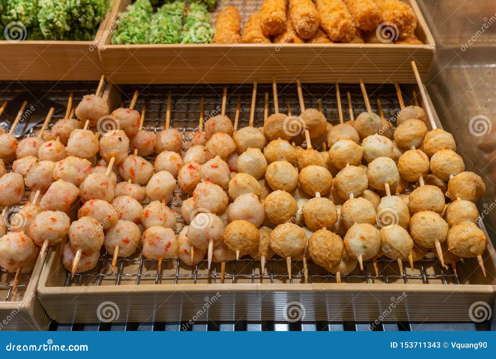Famous Street Food Fried Fishball and Meatball at Night Market Stock