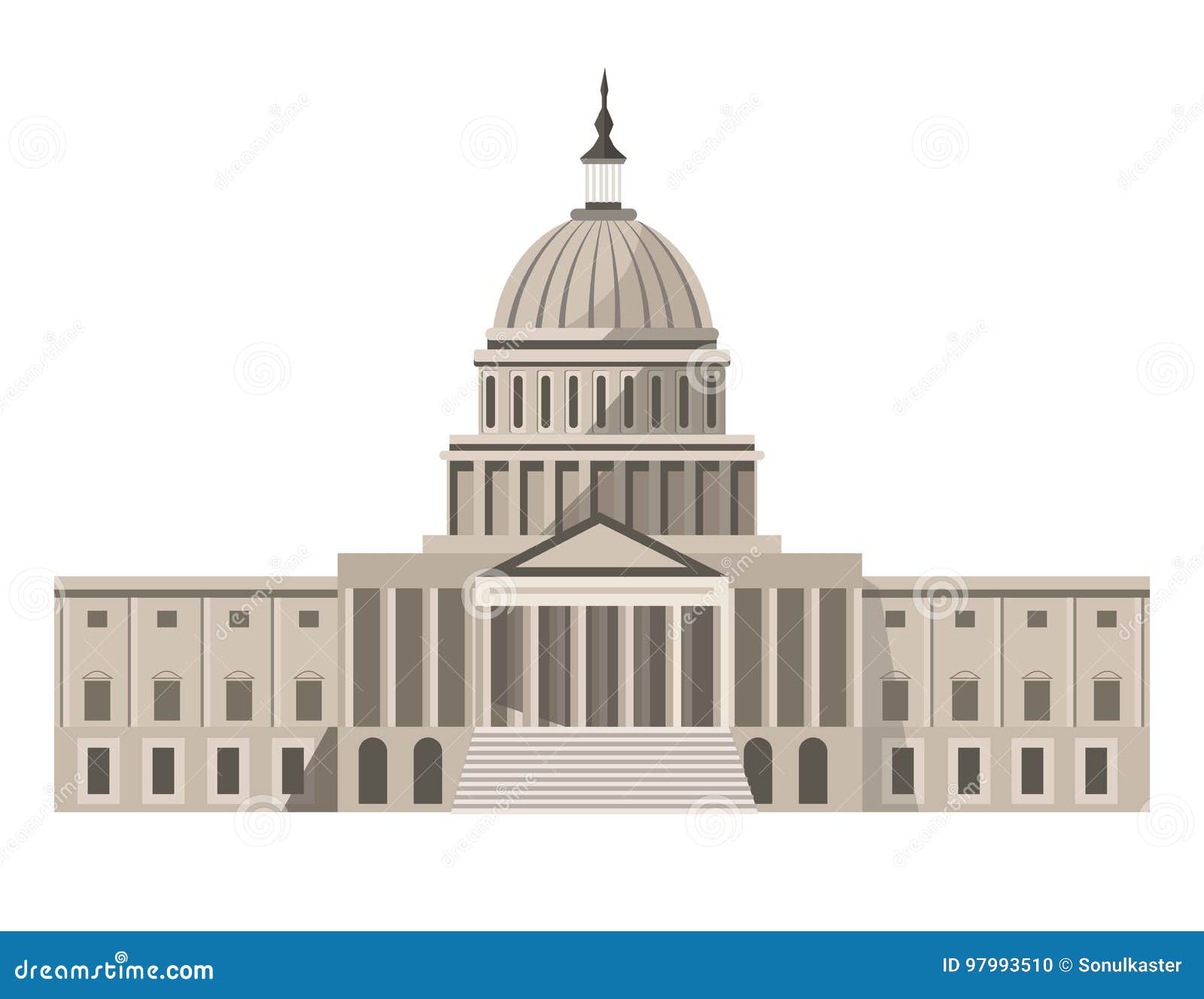 Famous United States Capitol Building Isolated Cartoon Illustration