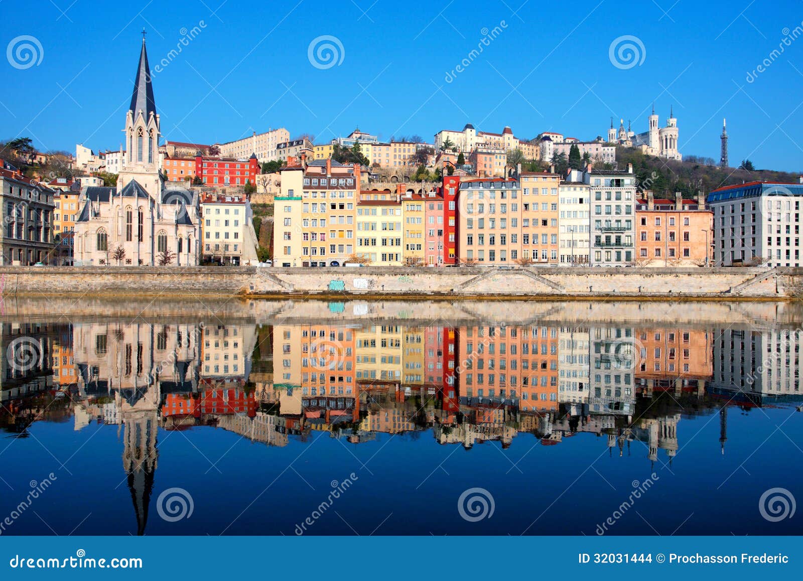 famous view of saone river in lyon city