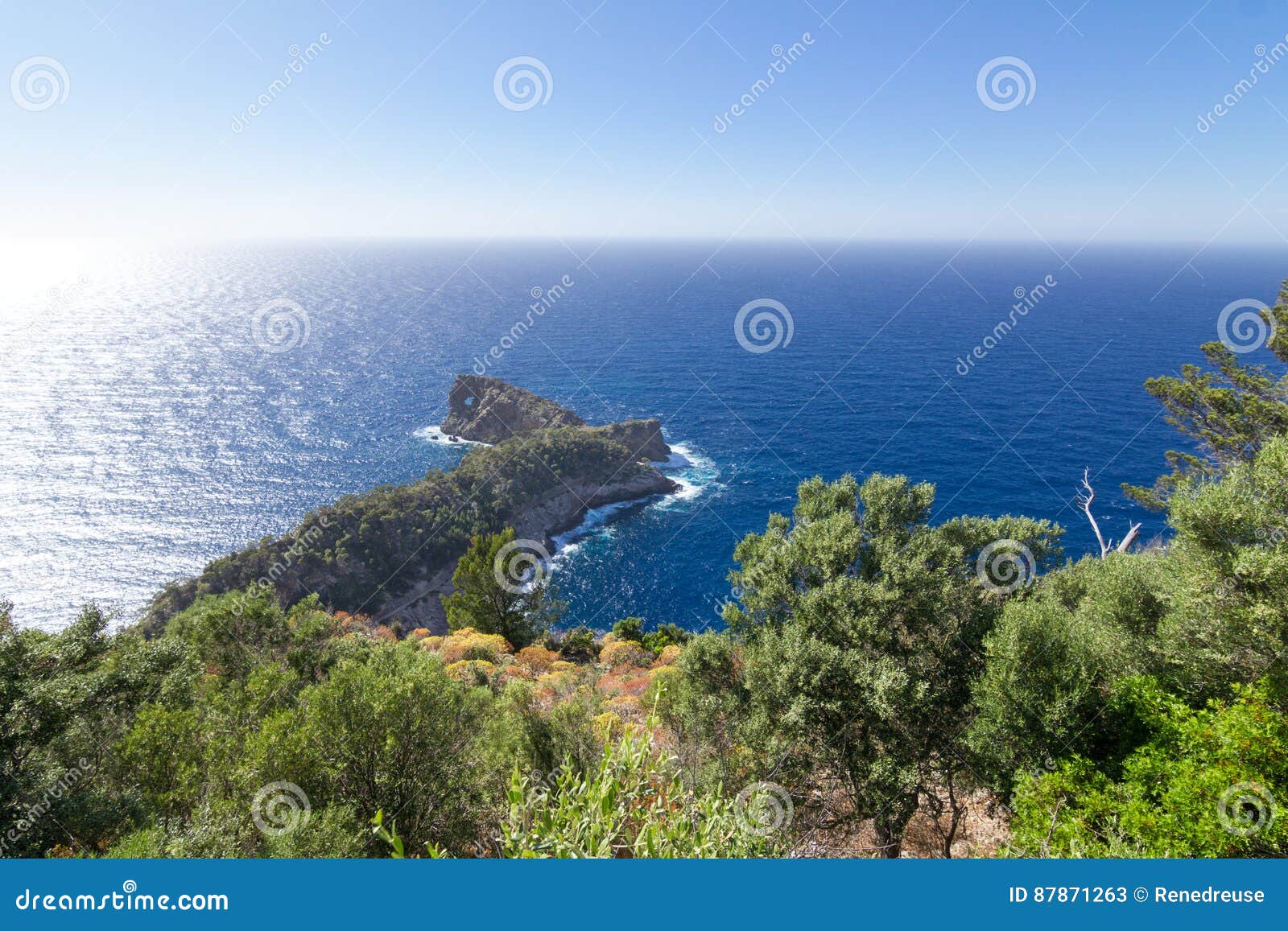 famous viewpoint of son marroig over the blue mediterranean sea.