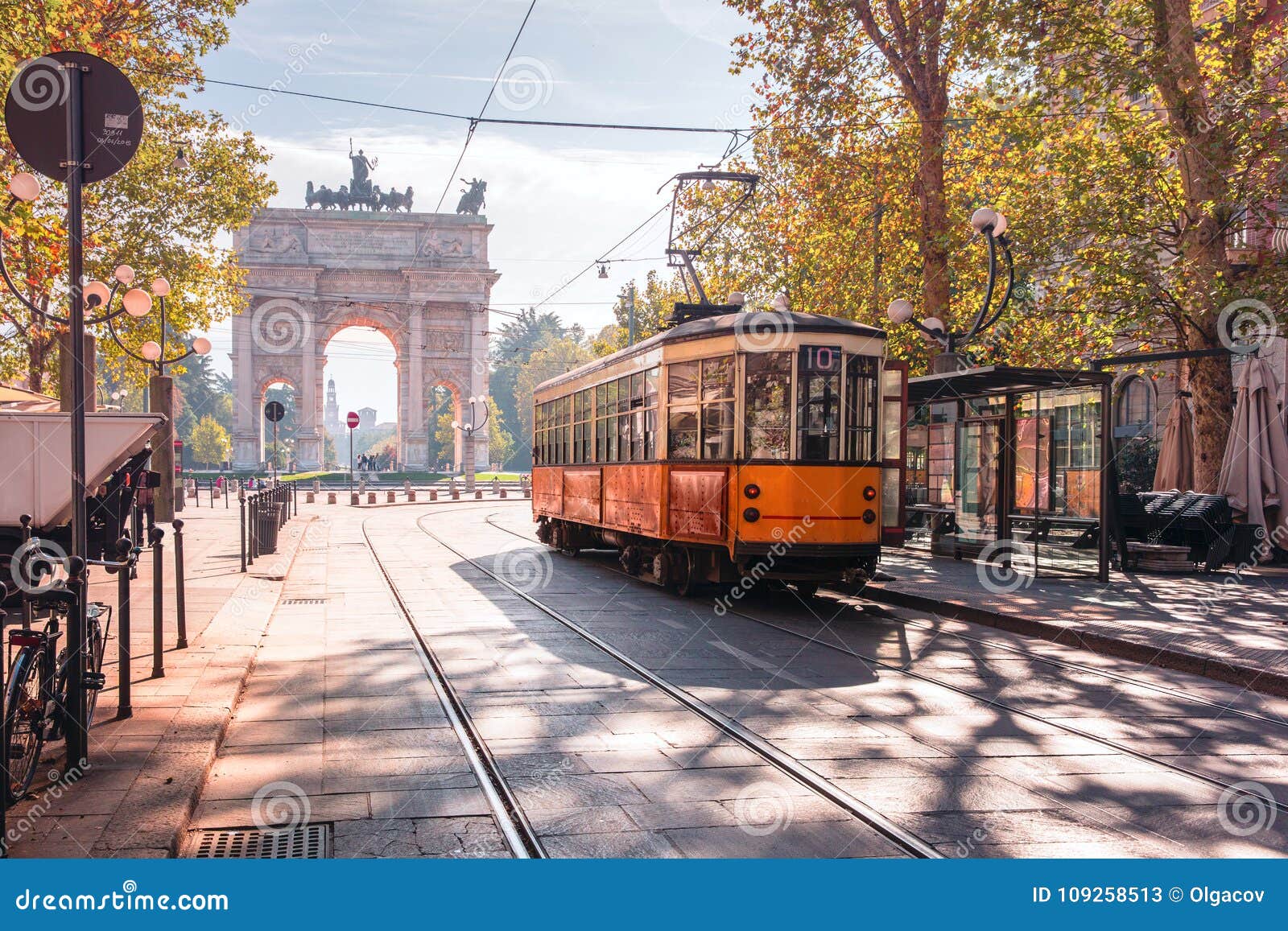 famous vintage tram in milan, lombardia, italy