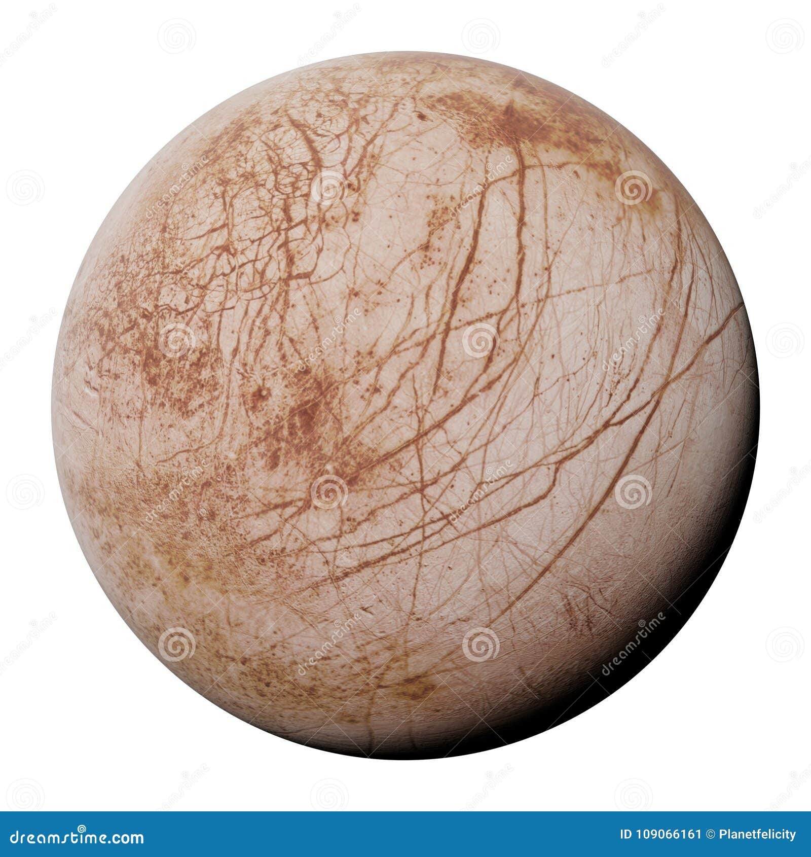 europa, moon of the planet jupiter in natural colours,  on white background